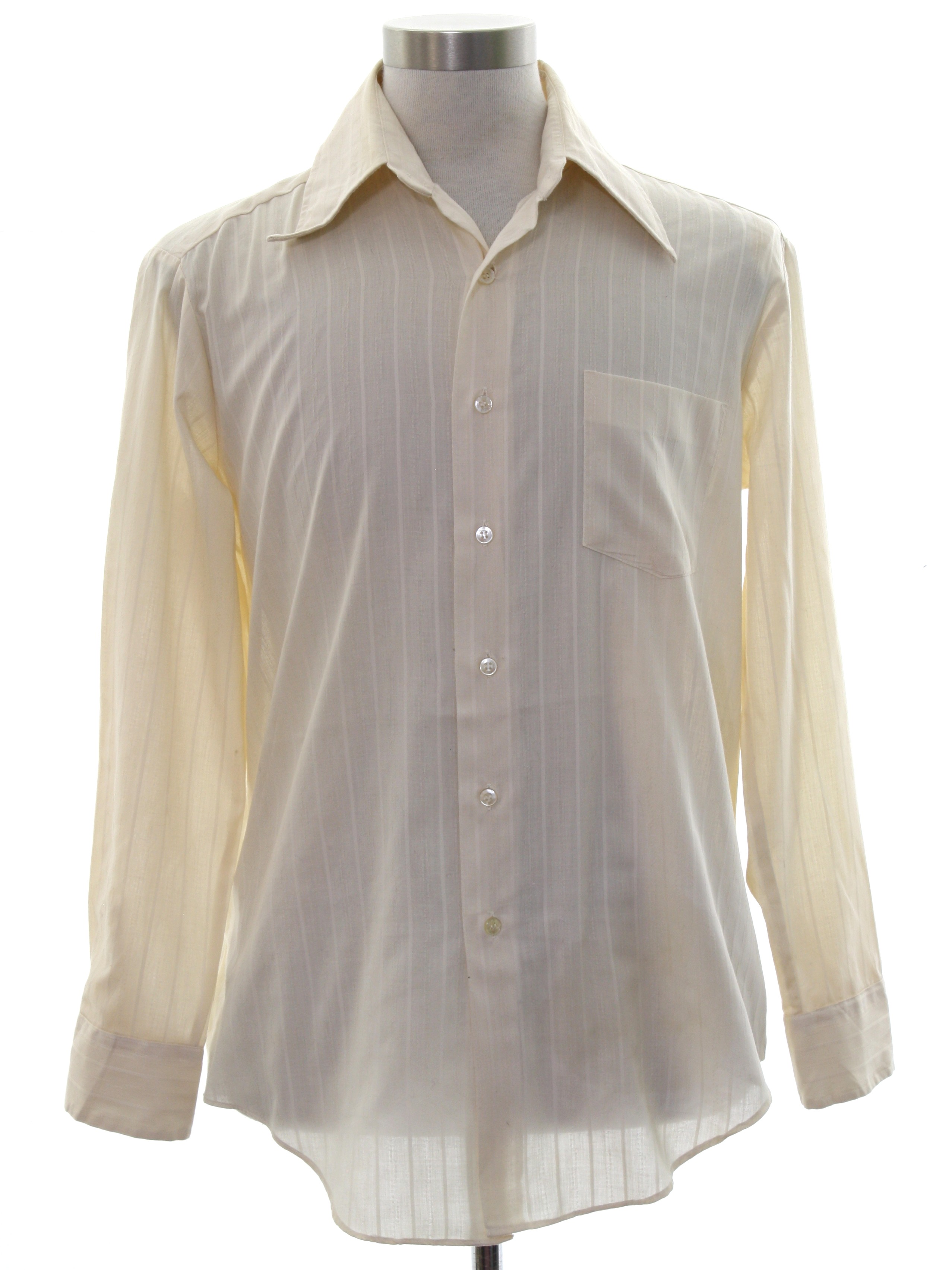 70s Shirt (Van Cort): 70s -Van Cort- Mens ivory polyester cotton blend ...