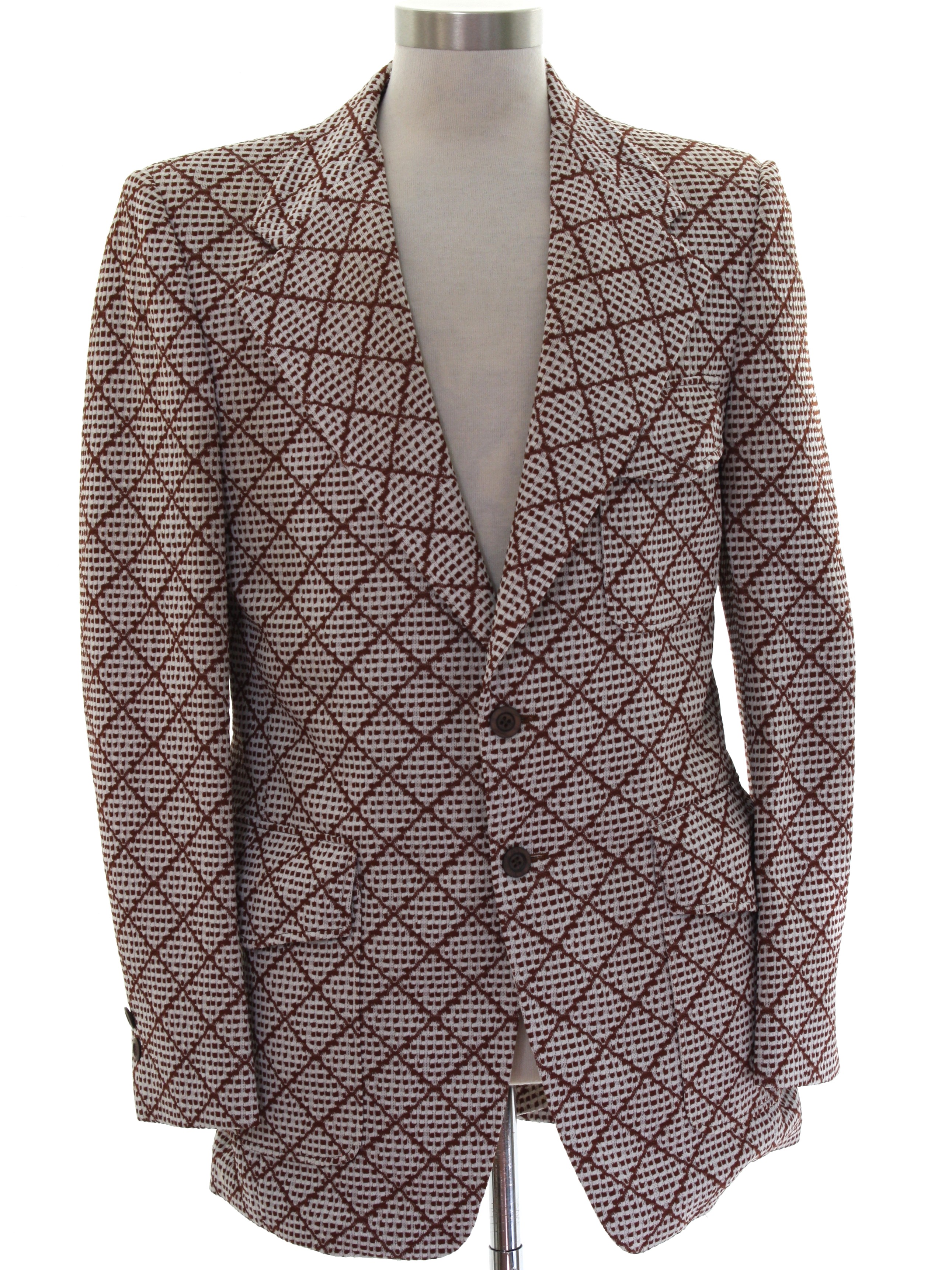 1970s Wards Jacket: 70s -Wards- Mens brown and white polyester double ...