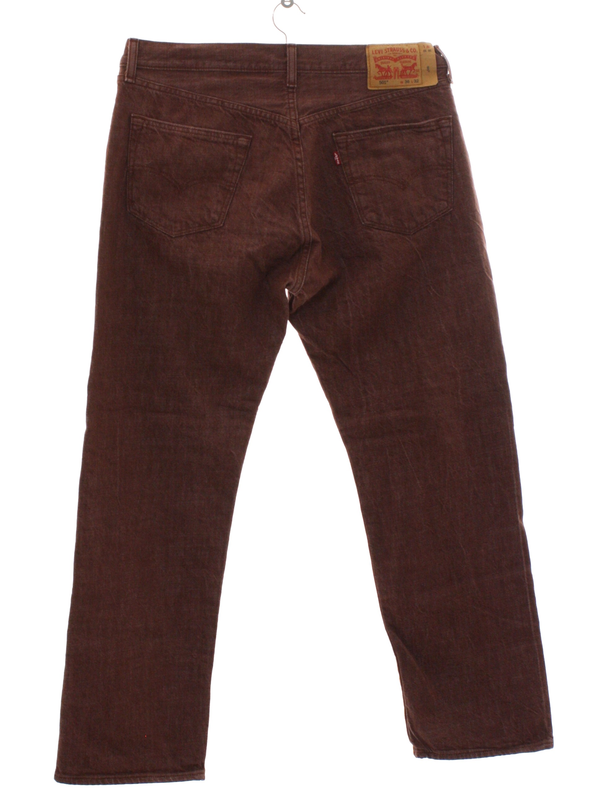 Pants: 90s -Levis 501 White Cone Denim- Mens as-new rosewood brown cotton denim  levis 501 straight leg denim jeans pants with button fly closure. Five  pocket style - front scoop pockets with