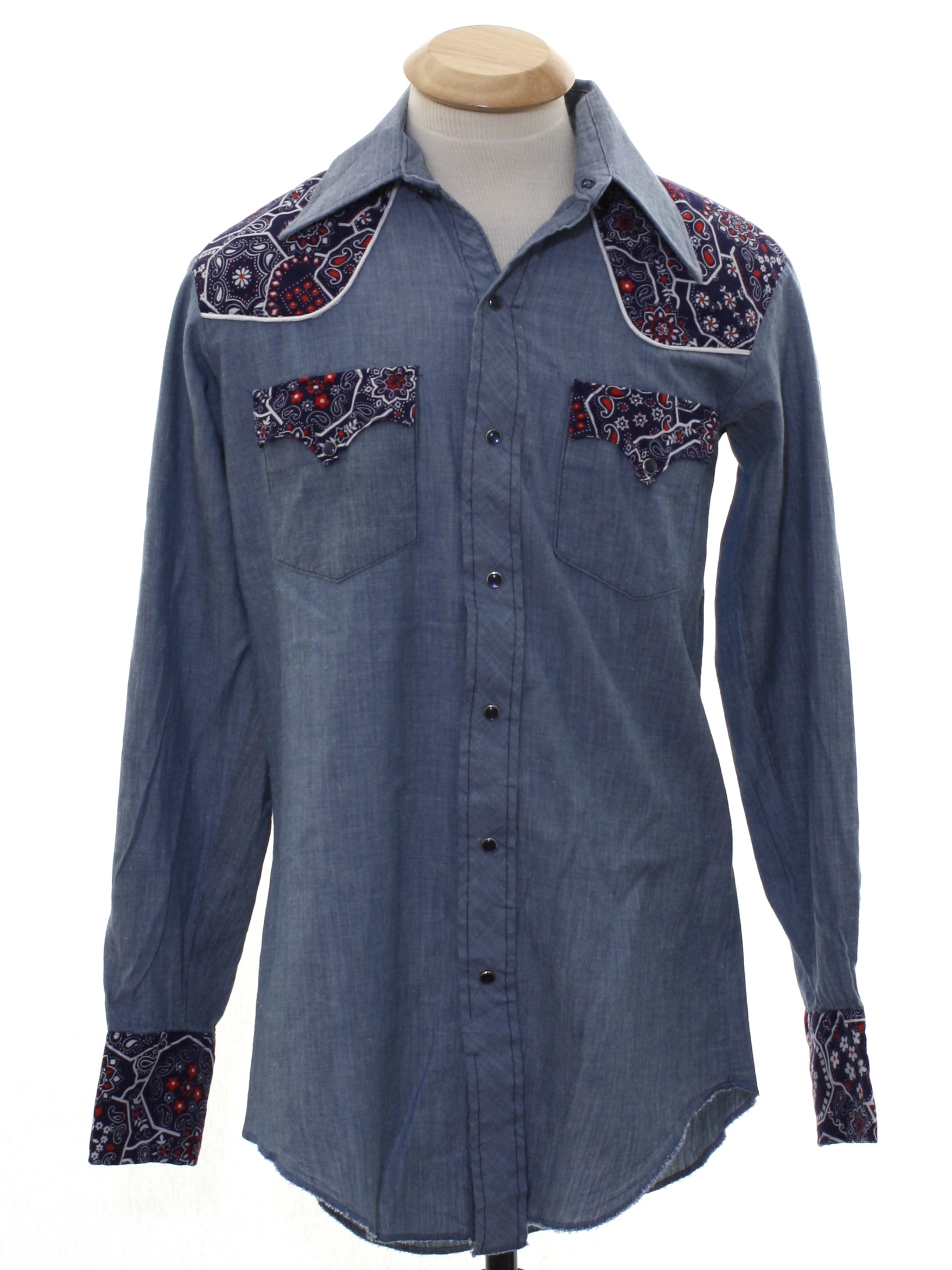 Retro 70's Western Shirt: 70s -Tem-Tex- Mens or Boys hazy blue ...