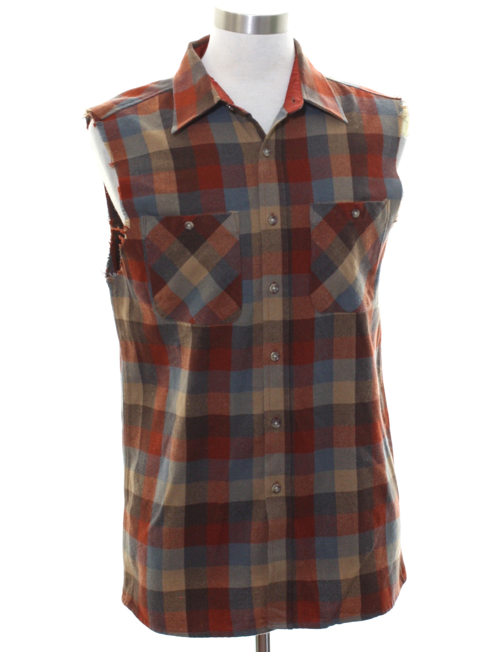 Sleeveless Shirt: 90s -John Blair- Mens Burgundy, fire brick red, mocha ...