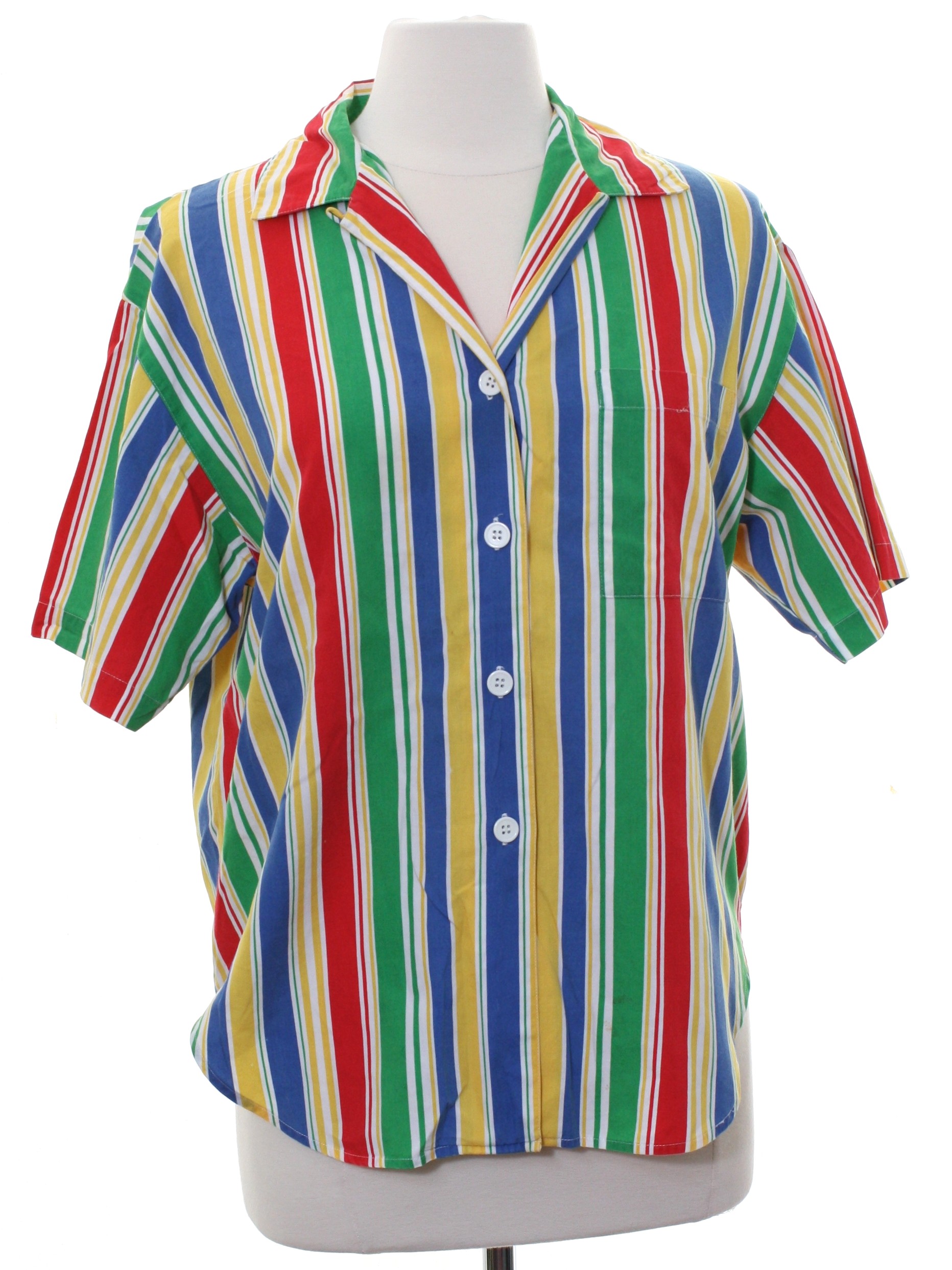 red blue green striped shirt