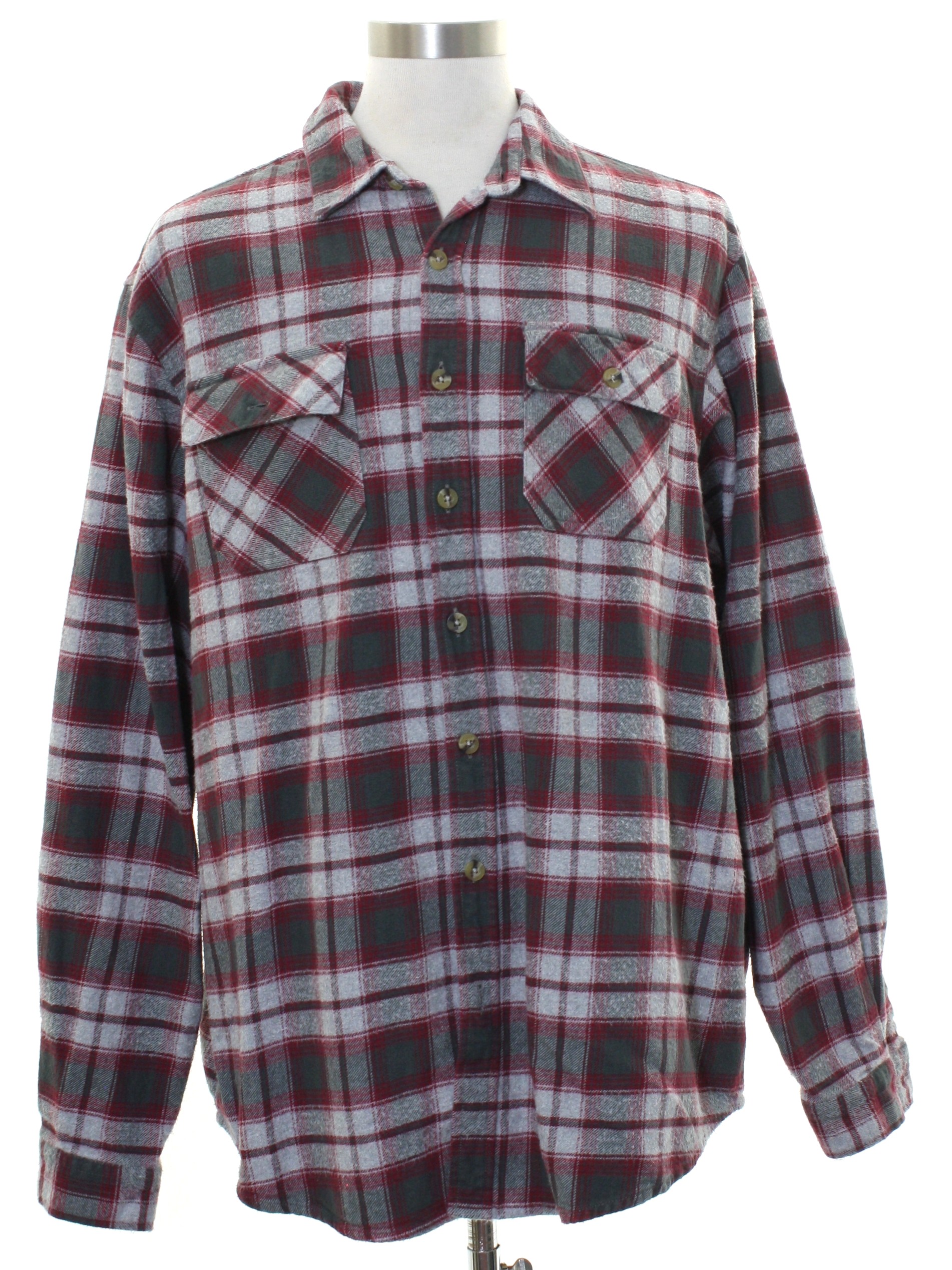 Shirt: 90s -Great Northwest Clothing Company- Mens maroon, light gray ...