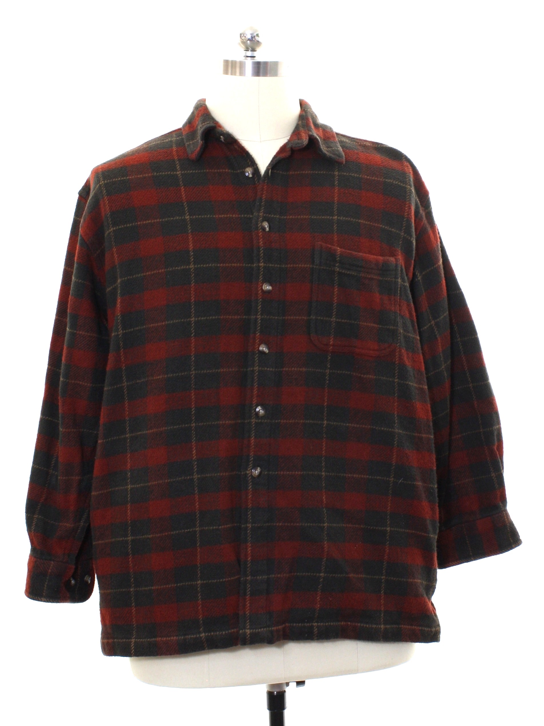 Shirt: 90s -Falls Creek- Mens red, black, and tan checkered background ...