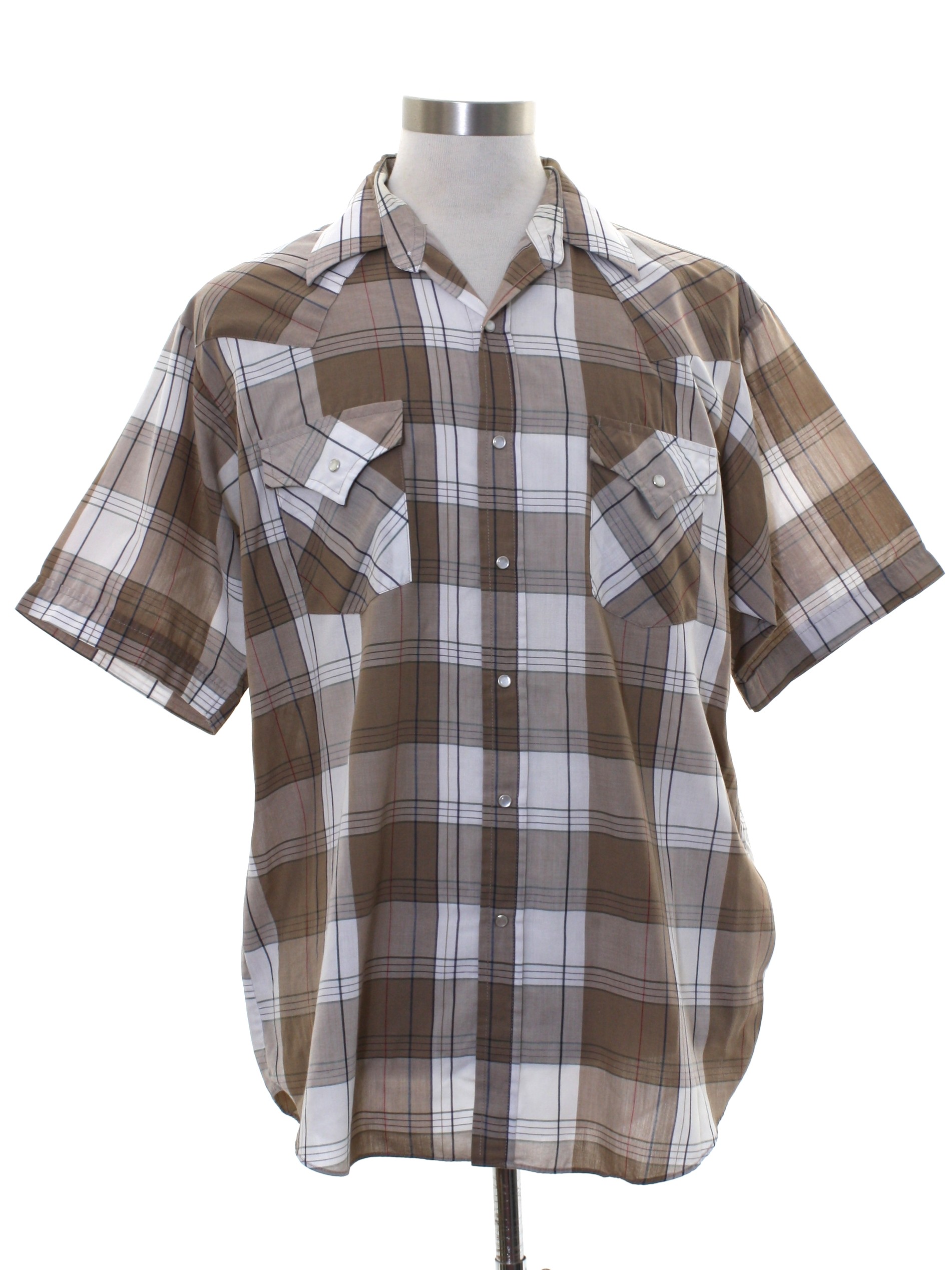 Western Shirt: 90s -Plains Western Wear- Mens light brown, tan, cream ...