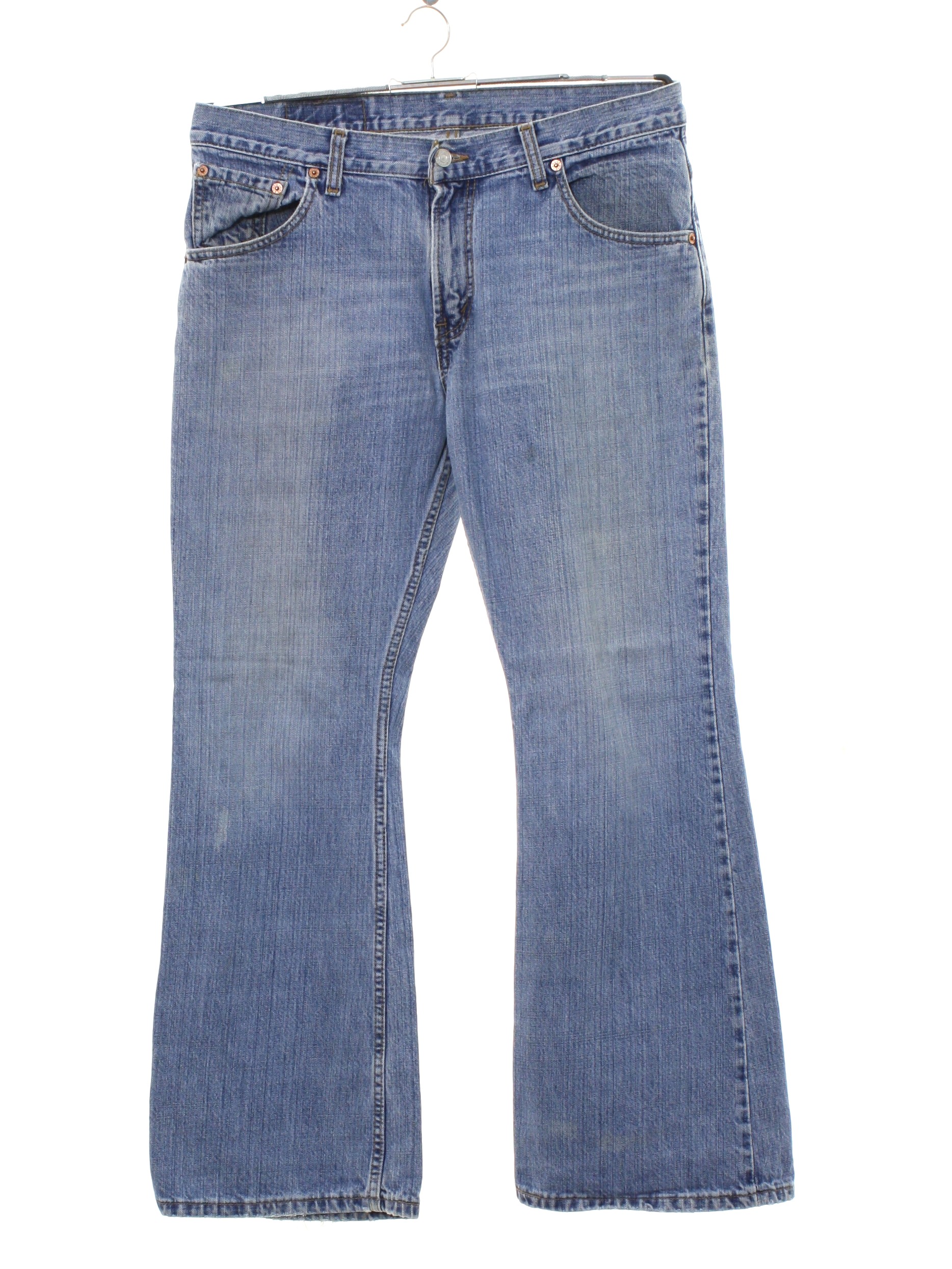 Nineties Levis 507 Flared Pants Flares 90s or newer Levis 507 Unisex faded blue cotton denim levis 507 bootcut flared denim jeans pants with zipper fly closure with button. Five pocket