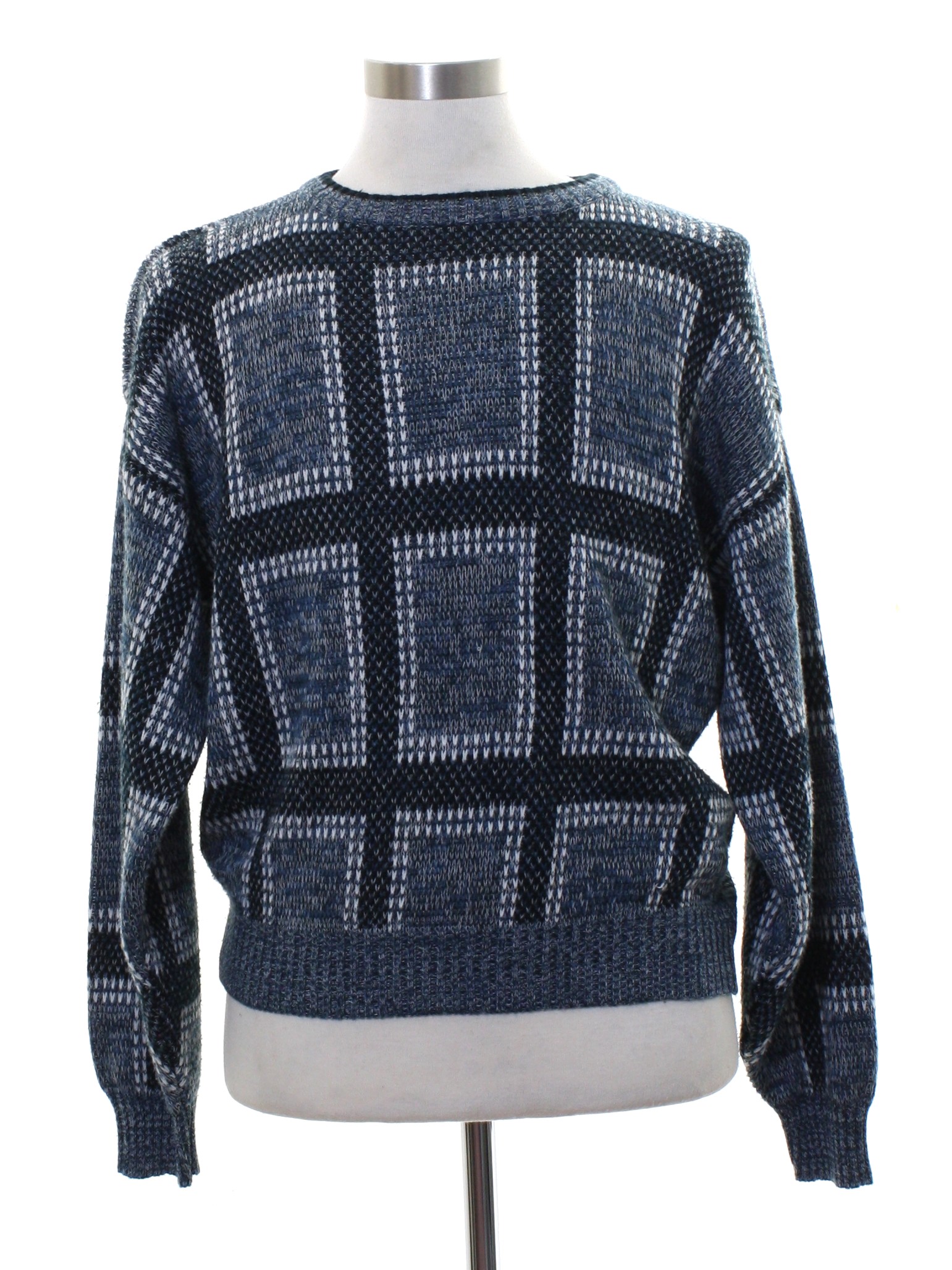 Vintage 1980's Sweater: 80s -Peter John- Mens heather blues and white ...
