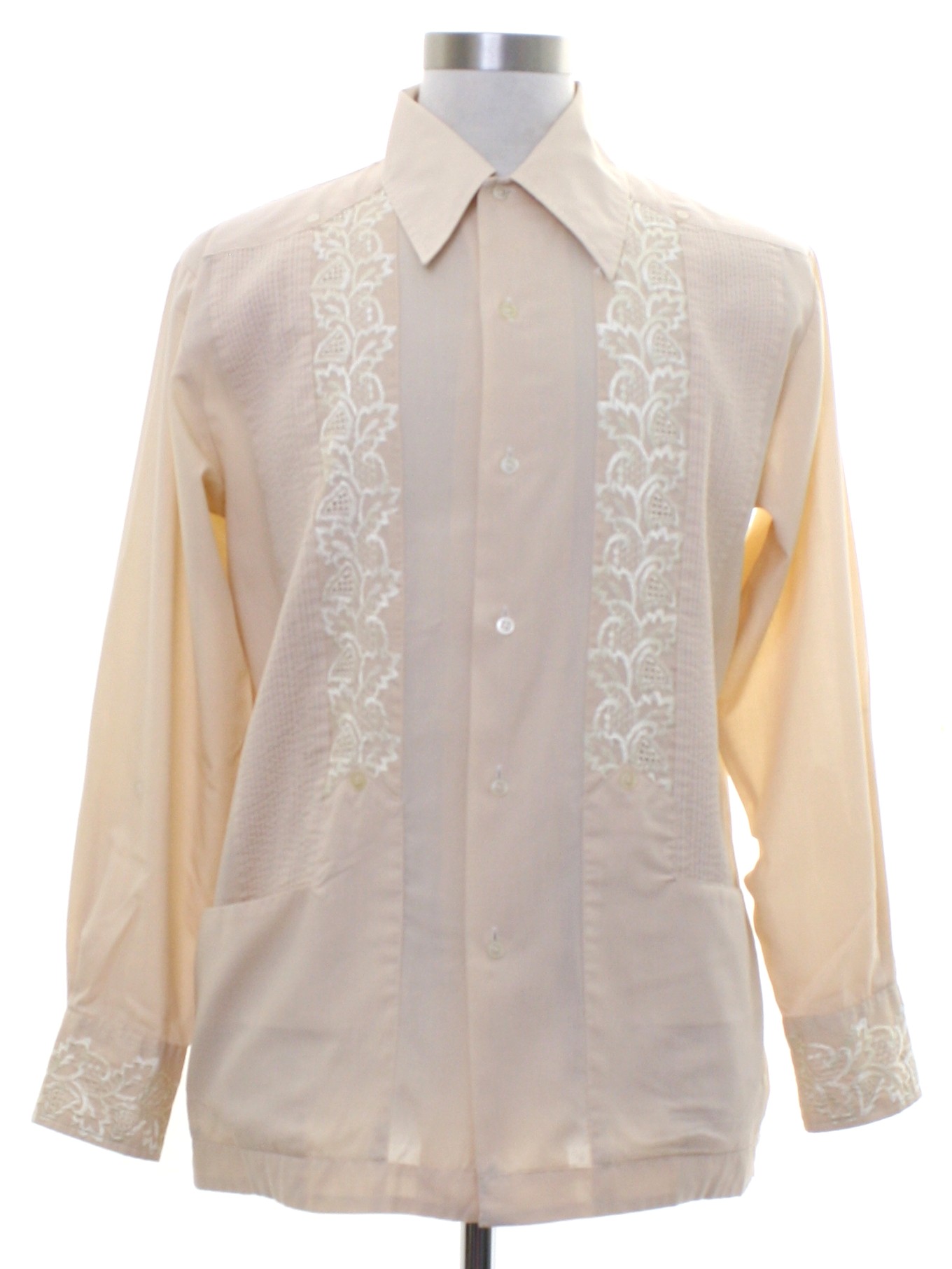 Vintage 1970's Guayabera Shirt: 70s -Guayabera- Mens beige background ...