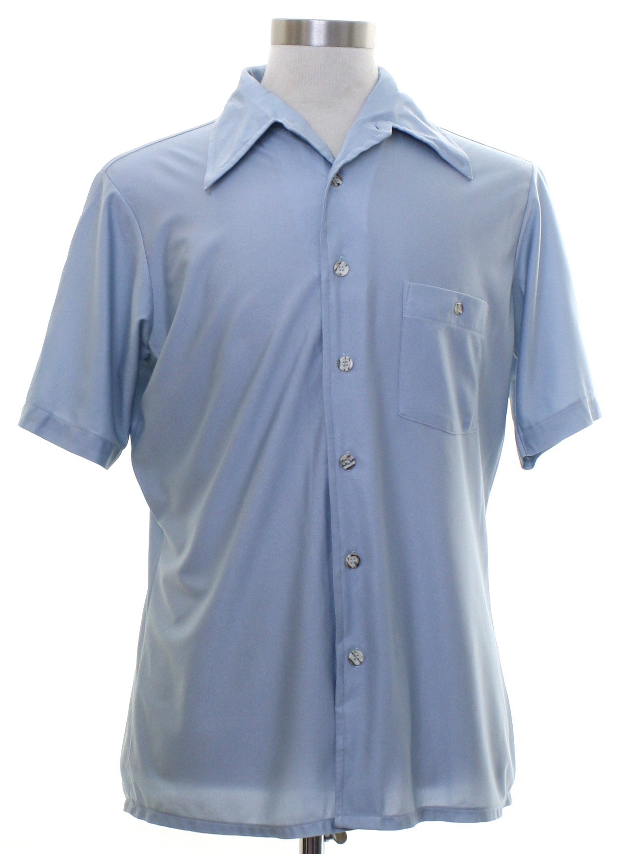 Vintage 1970's Disco Shirt: 70s -Arrow Doubler- Mens frosty blue Qiana ...
