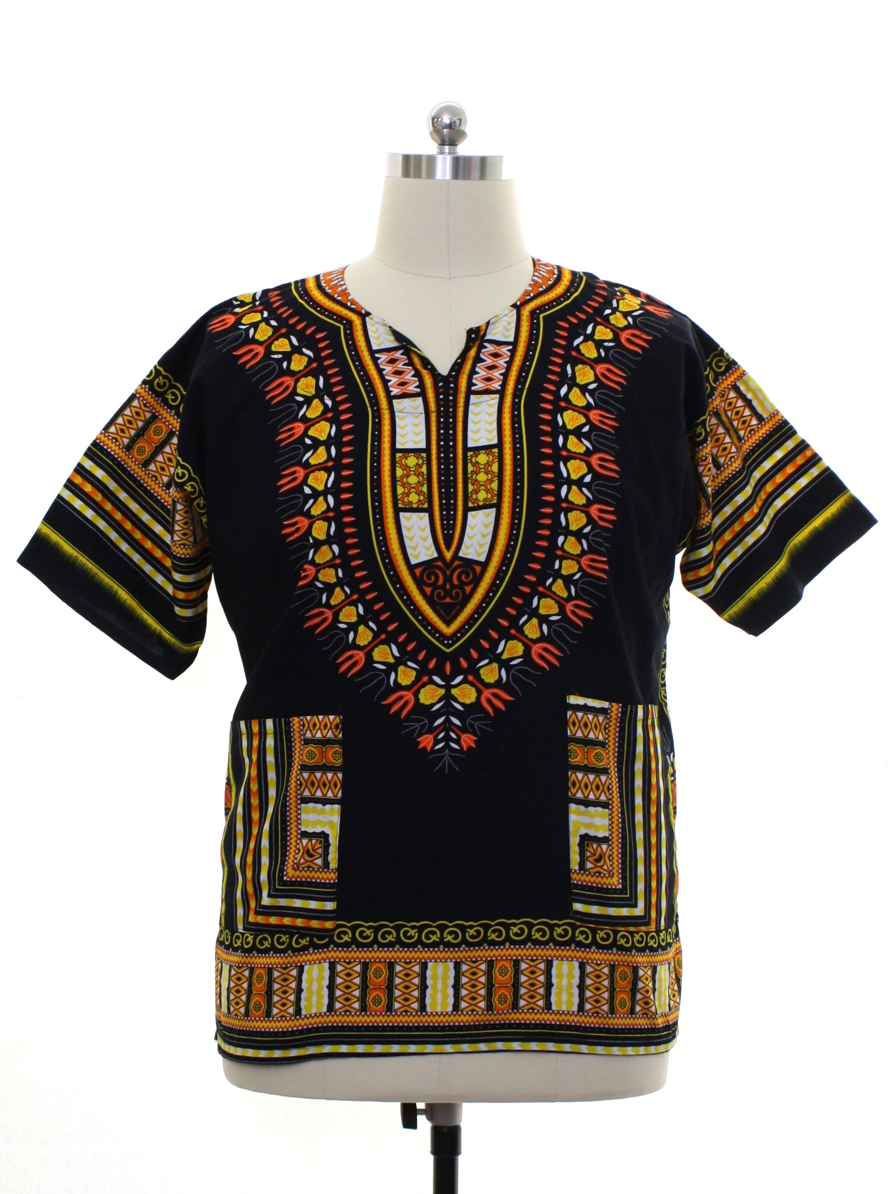 1970's Dashiki Shirt: 70s style (made recently) -No Label- Mens black ...