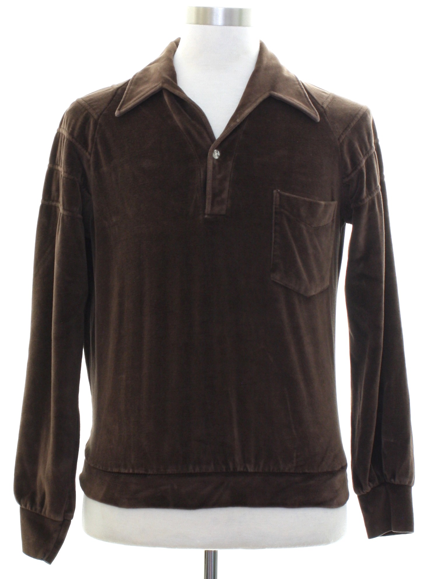 1970's Vintage Spire Velour Shirt: Late 70s -Spire- Mens dark brown ...