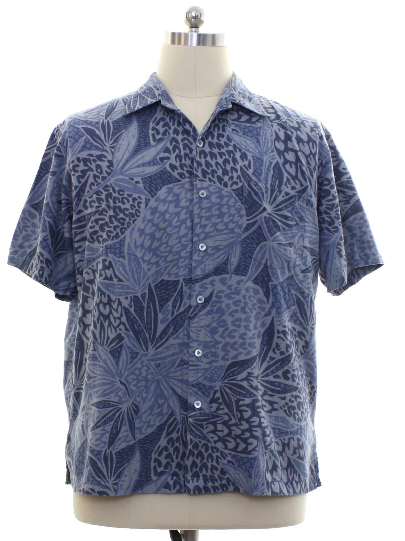 Hawaiian Shirt: 90s -Hilo Hattie- Mens dusty blue and baby blue ...