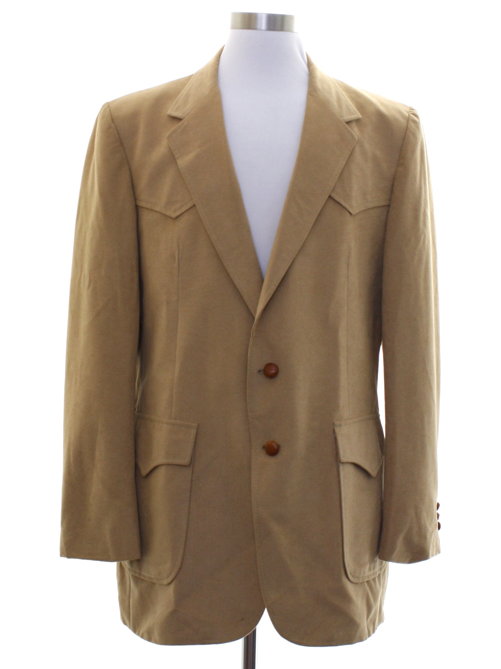 1980's Jacket (Wrangler): 80s -Wrangler- Mens tan polyester blend ...