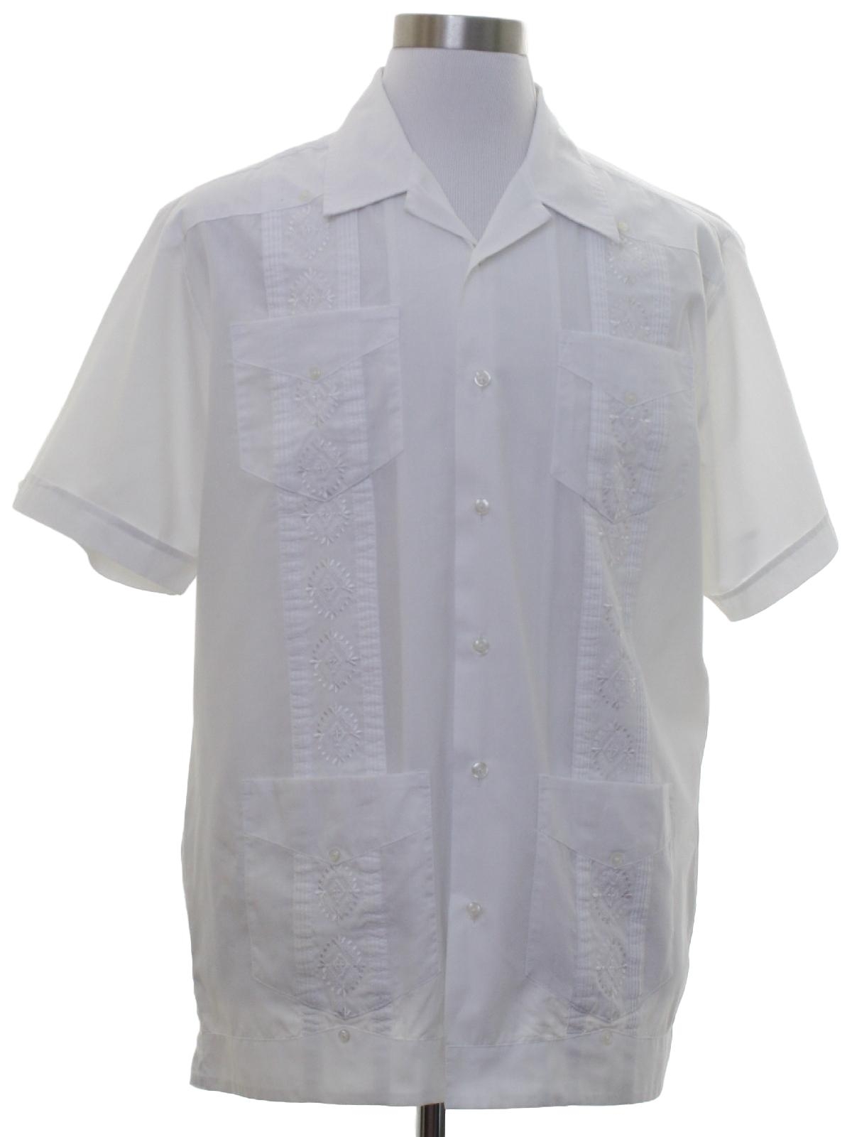 Guayabera Shirt: 90s -The Havanera Co.- Mens white background polyester ...