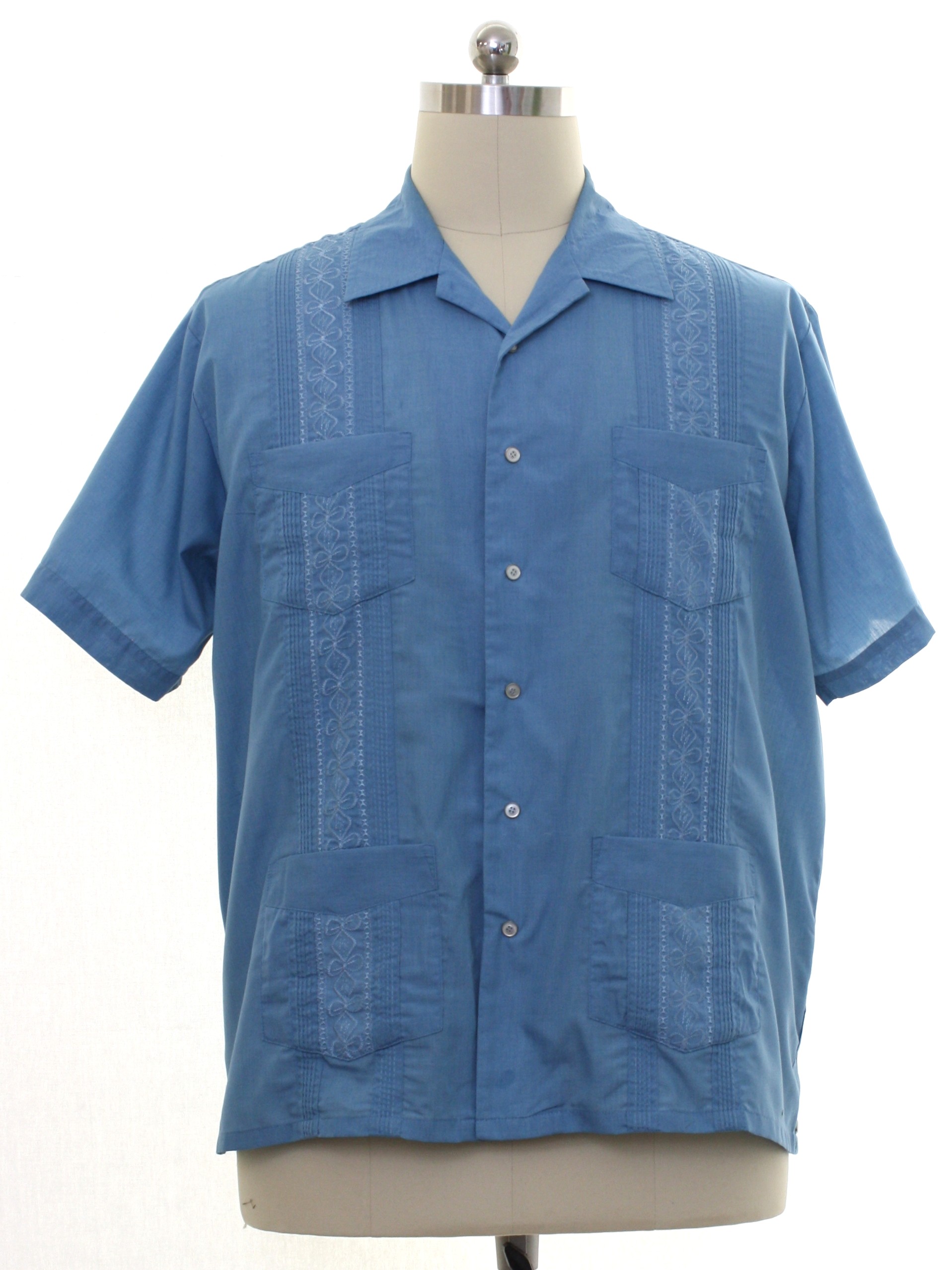 Guayabera Shirt: 90s -The Genuine Haband Guayabera- Mens dusty blue ...