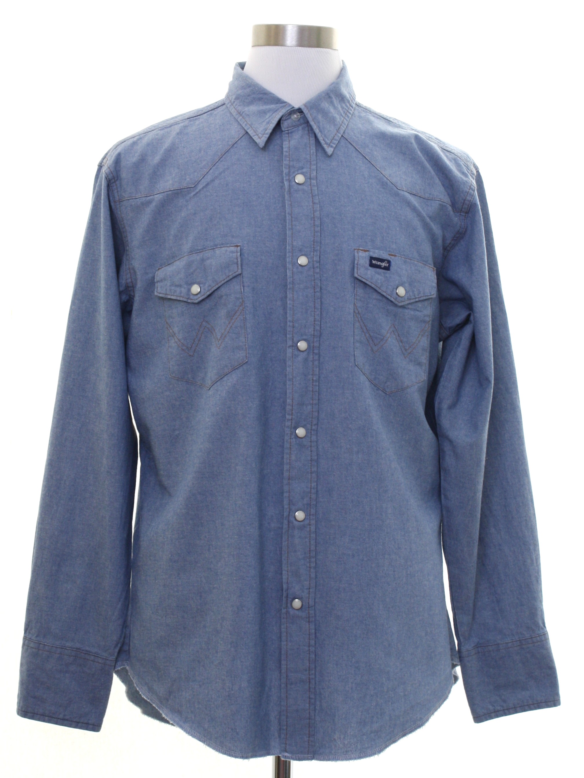 Western Shirt: 90s -Wrangler- Mens light blue background cotton ...