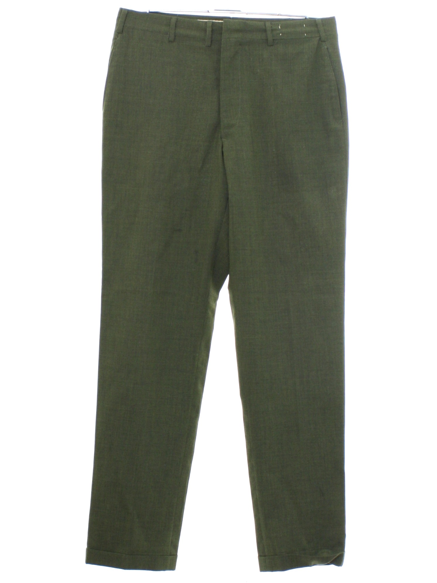 Vintage 60s Pants: 60s -Pendleton- Mens army green solid colored wool ...