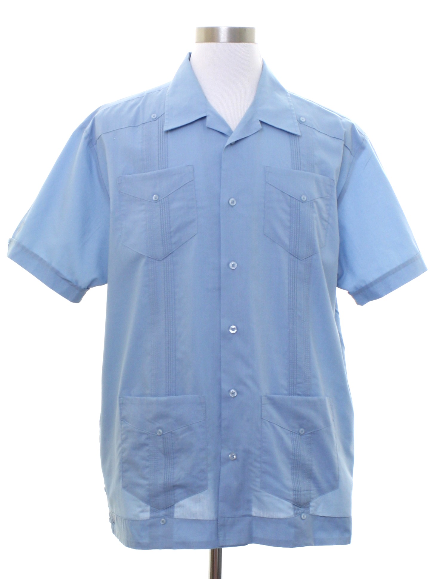 Guayabera Shirt: 90s -Cubavera- Mens light blue background polyester ...