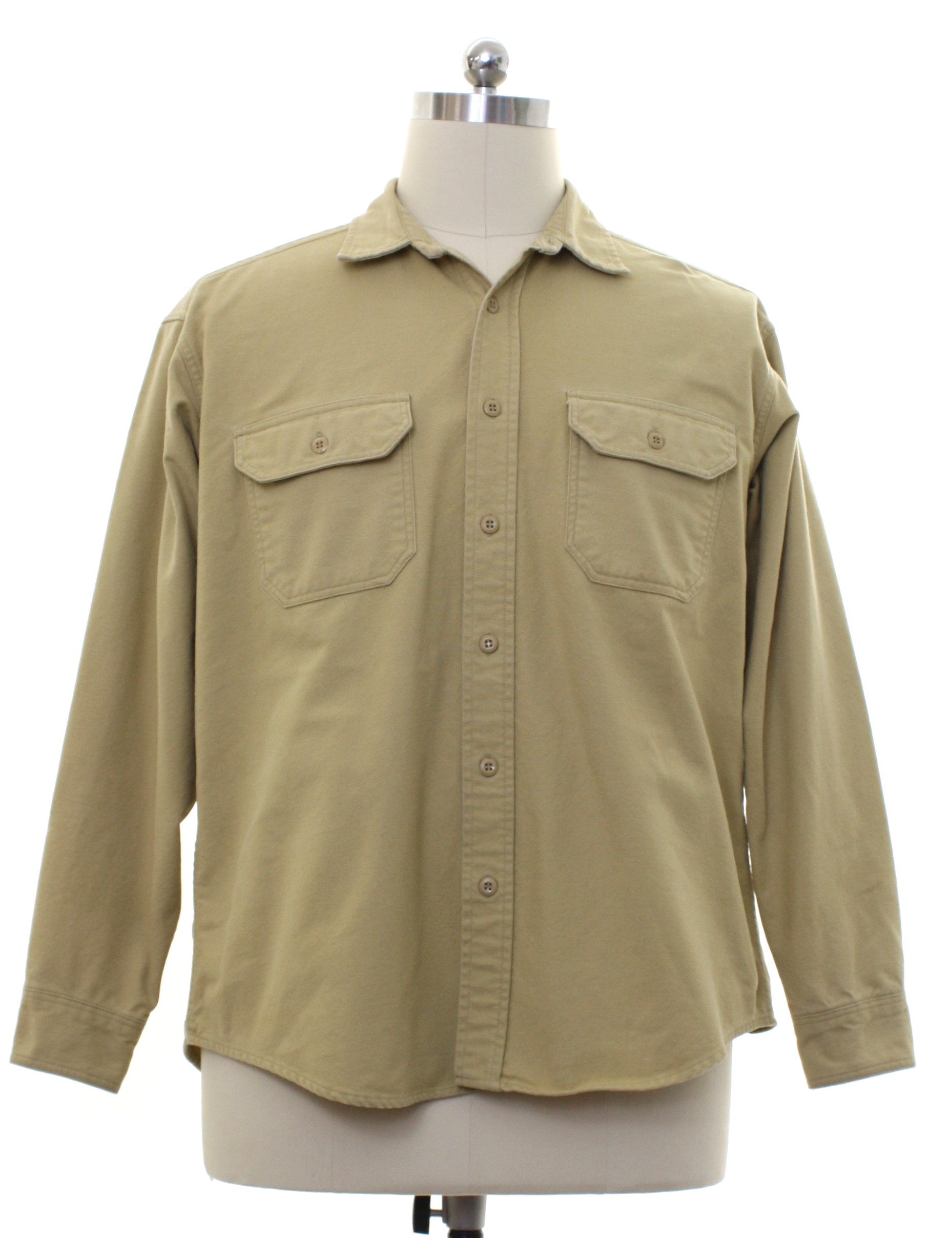 Retro 90s Shirt (Woolrich) : 90s -Woolrich- Mens khaki tan heavier