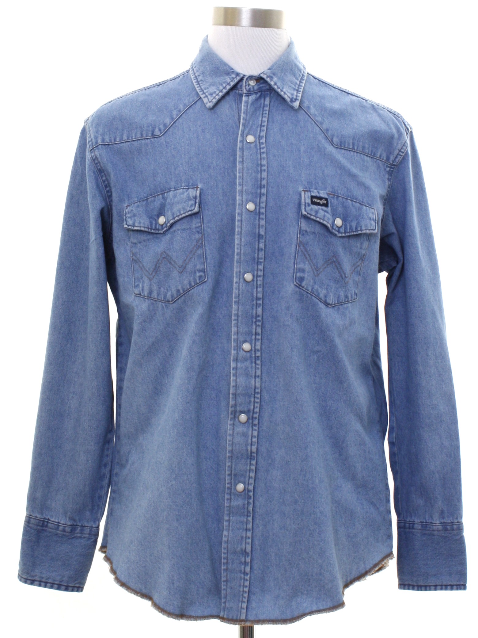 Eighties Vintage Western Shirt: 80s -Wrangler- Mens faded blue cotton ...