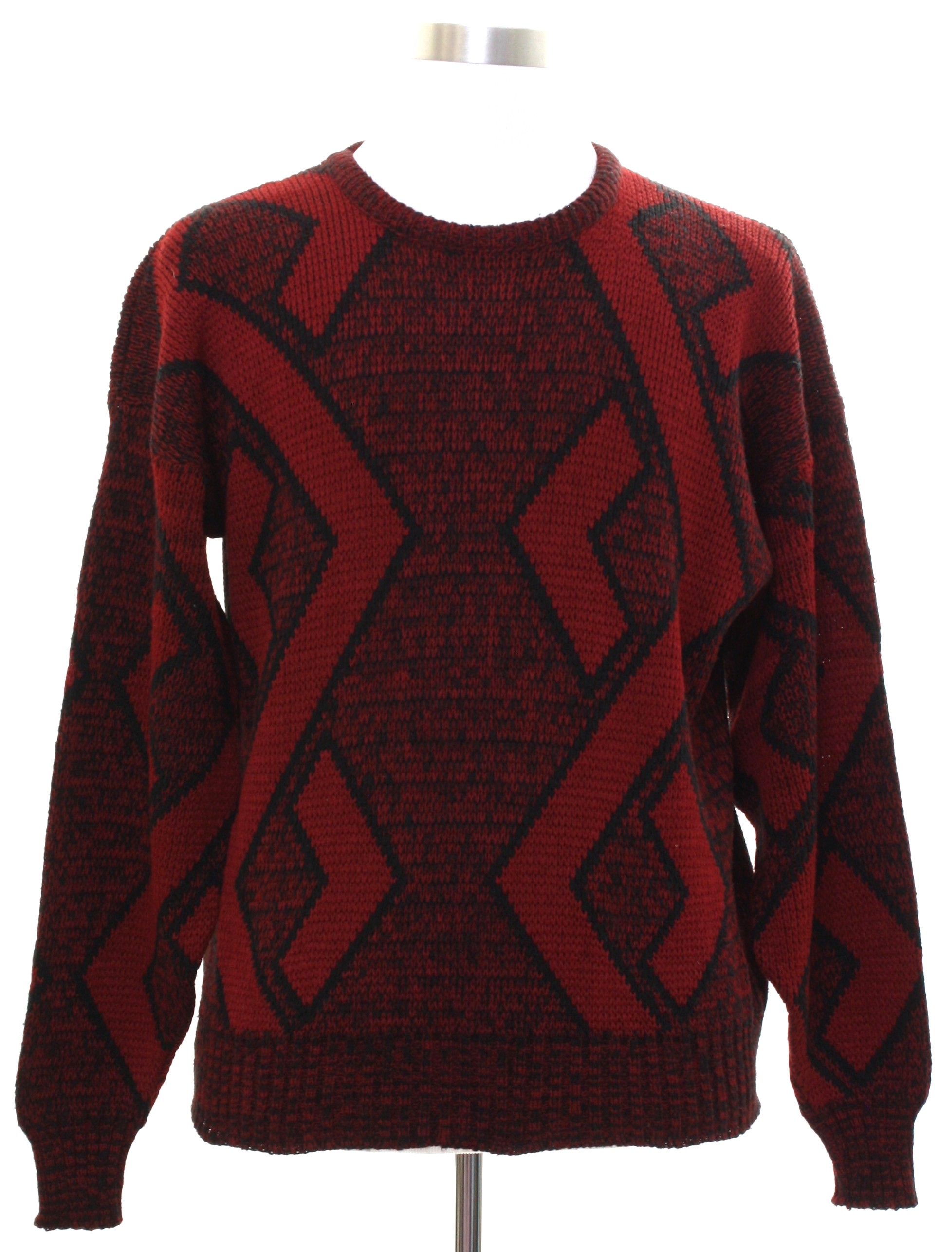 Retro Eighties Sweater: Early 80s -Edison- Mens cranberry red and black ...
