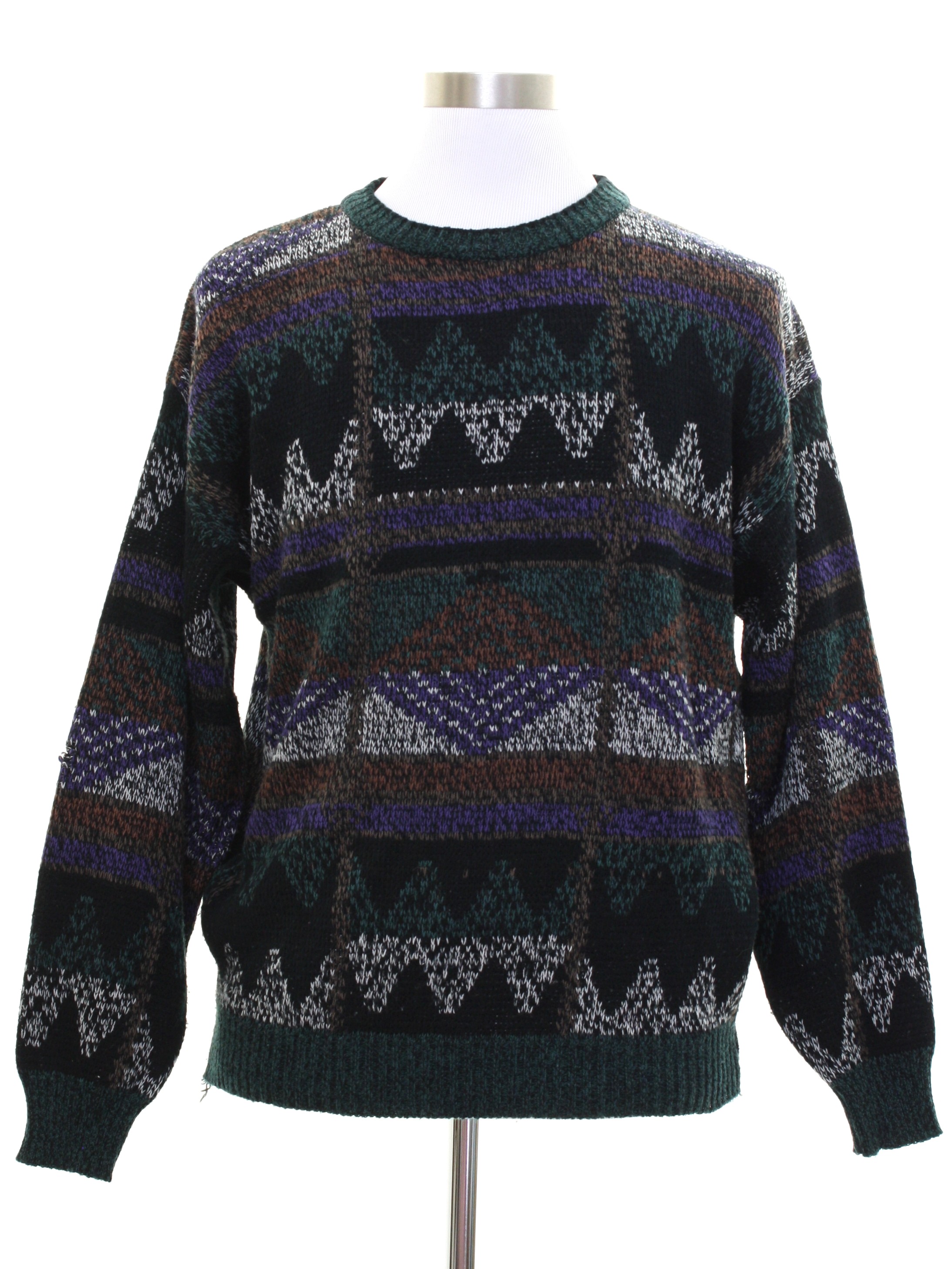 80s Retro Sweater: 80s -Atrium- Mens black background acrylic pullover ...