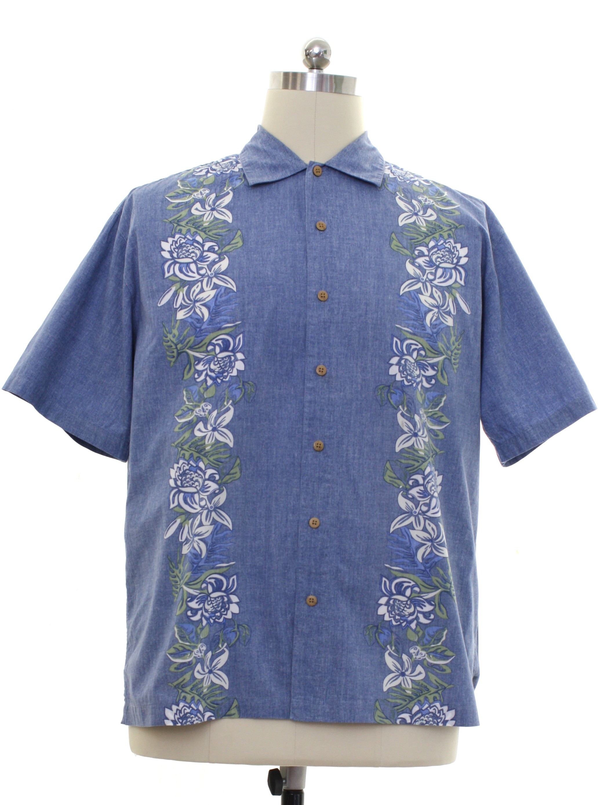 Vintage Batik Bay 1990s Shirt: Late 90s -Batik Bay- Mens dusty blue ...