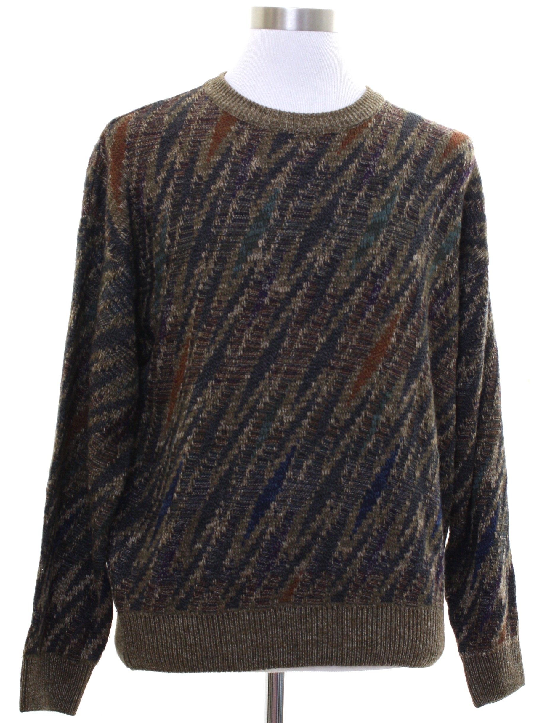 1990s Vintage Sweater: 90s -Towncraft- Mens brown background acrylic pullover longsleeve cosby ...