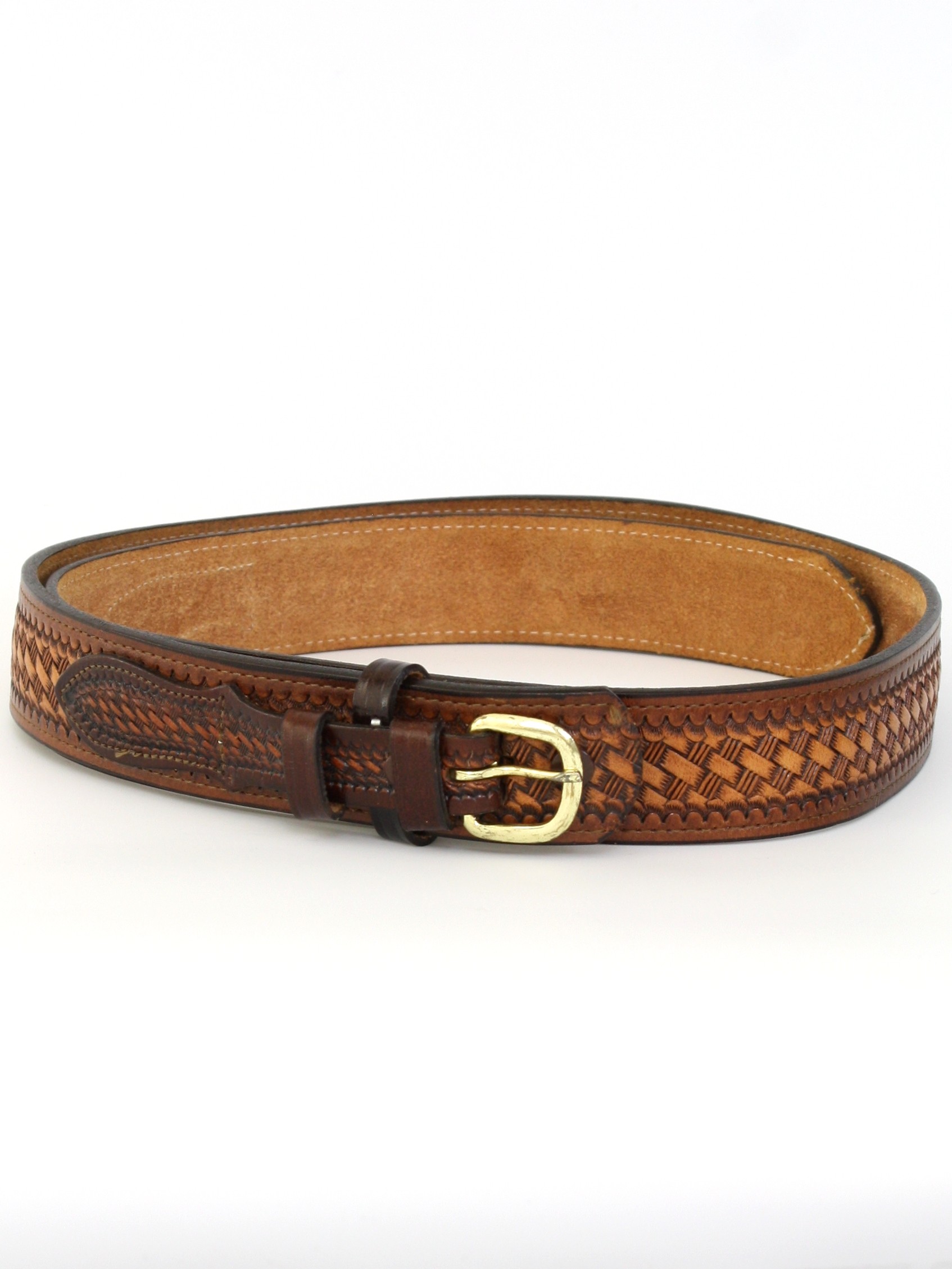 90s Retro Belt: Early 90s -Wright- Mens burnished brown and saddle tan ...