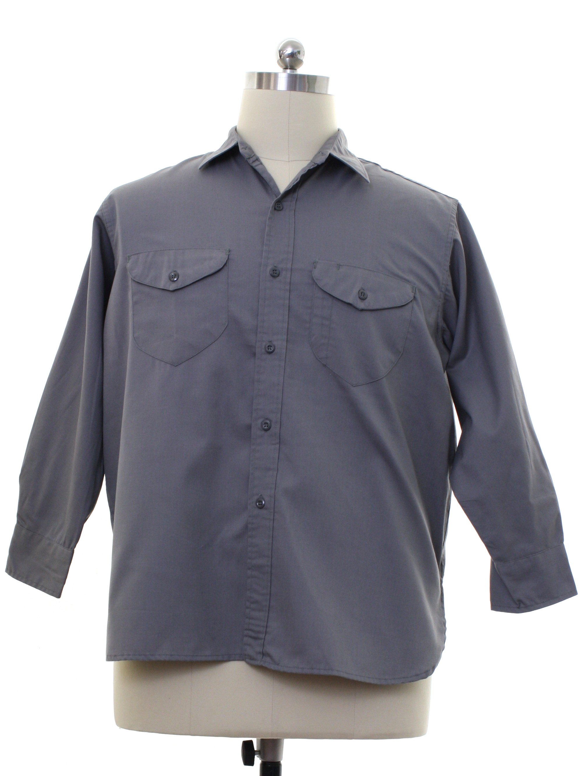 Burlington Union made 60 s Vintage Shirt 60s Burlington Union made Mens grey cotton button cuff longsleeve button up front work shirt. Classic style solid color. Fold over collar two flap pockets wi...