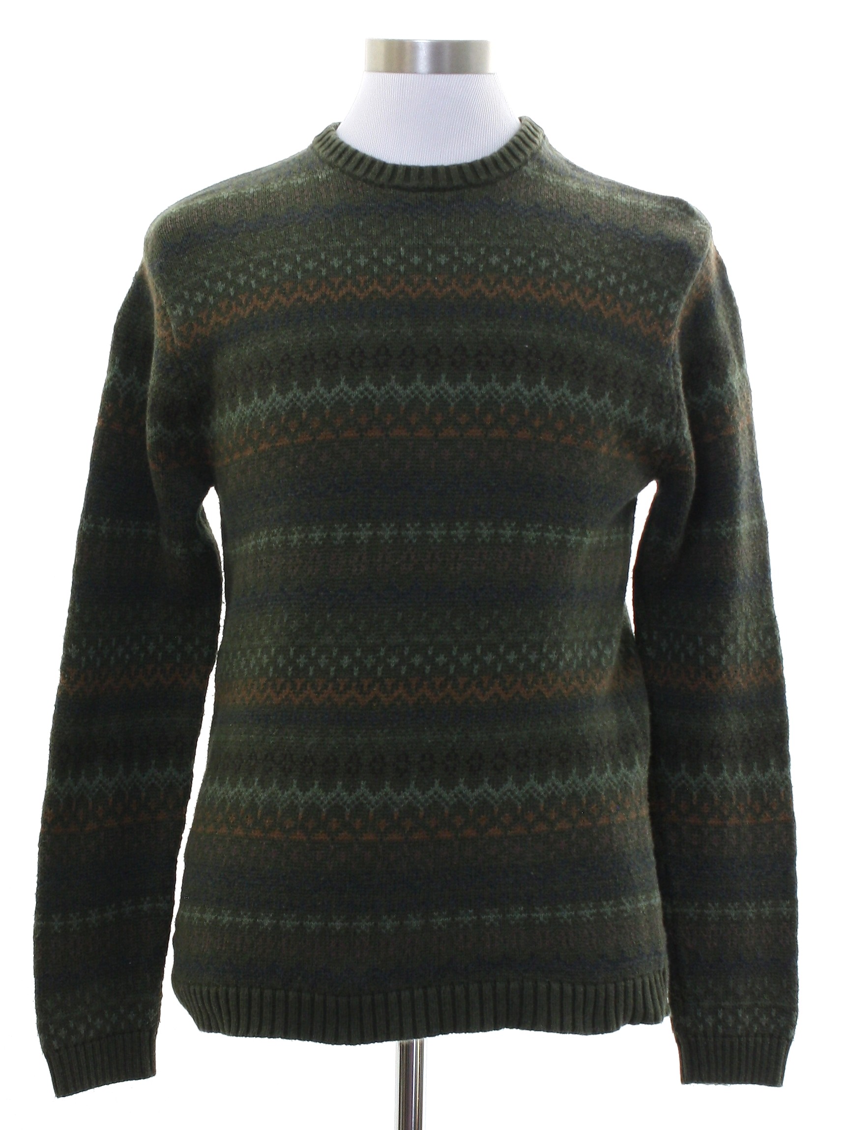 Vintage 1990's Sweater: Late 90s -Cherokee- Mens Olive green background ...