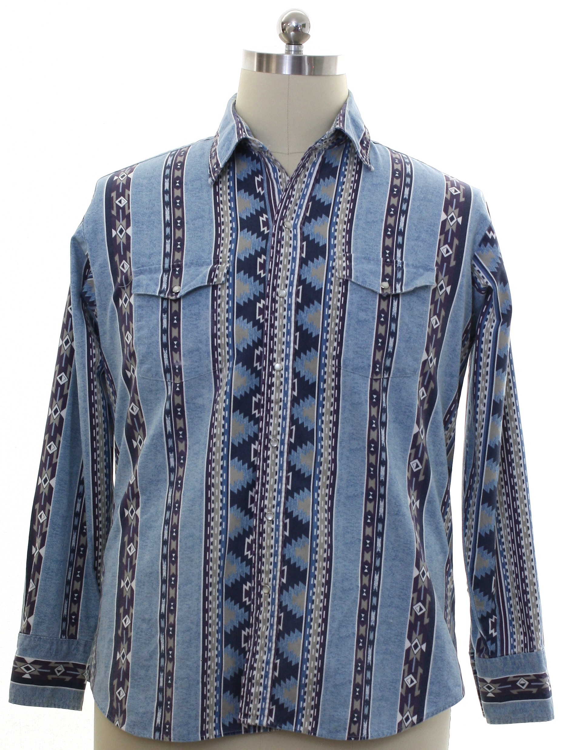 1980's Retro Western Shirt: 80s -Pan Handle Slim- Mens shades of blue ...