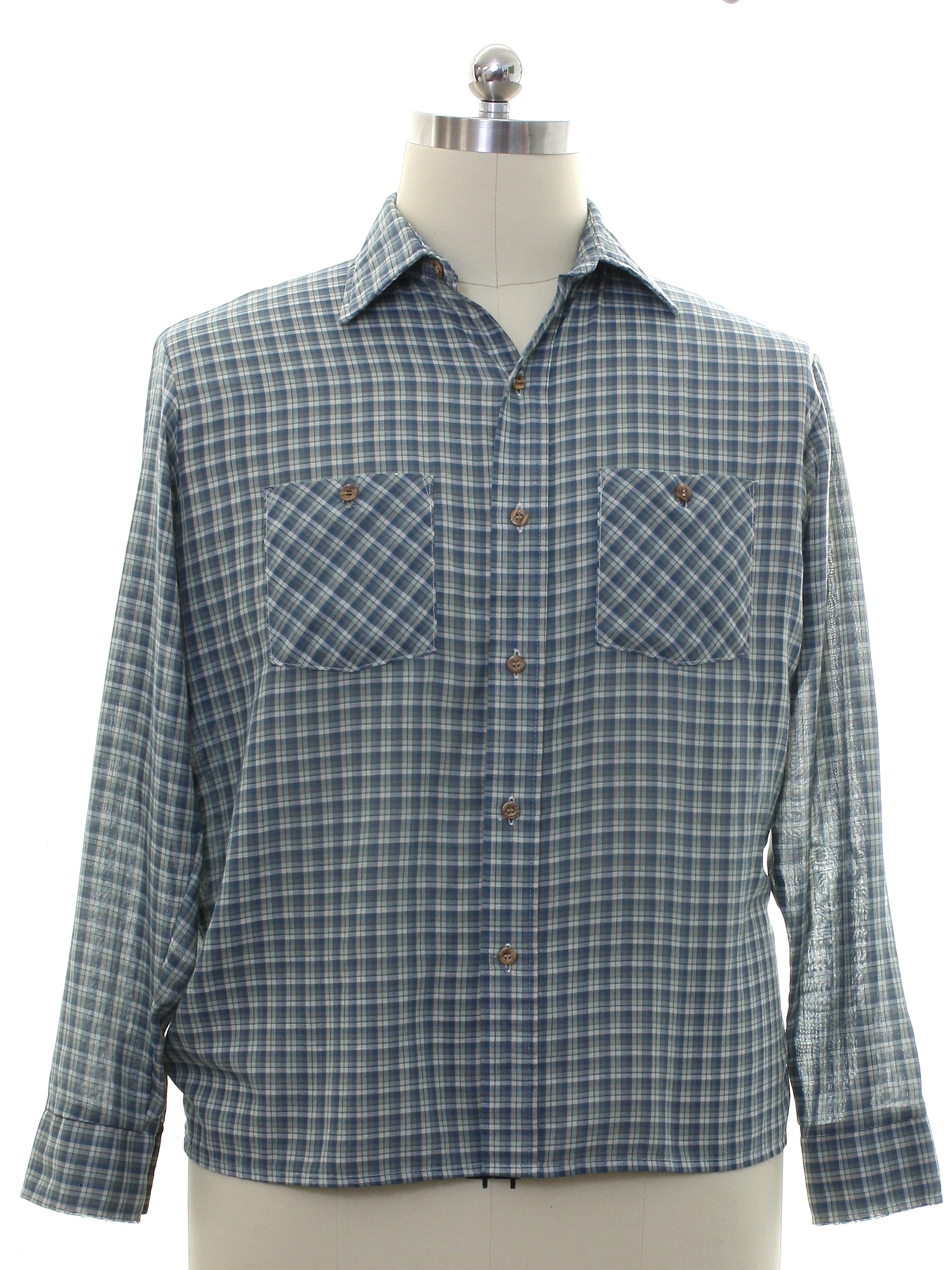 Vintage 1980's Shirt: Early 80s -Montgomery Ward- Mens dusty blue ...