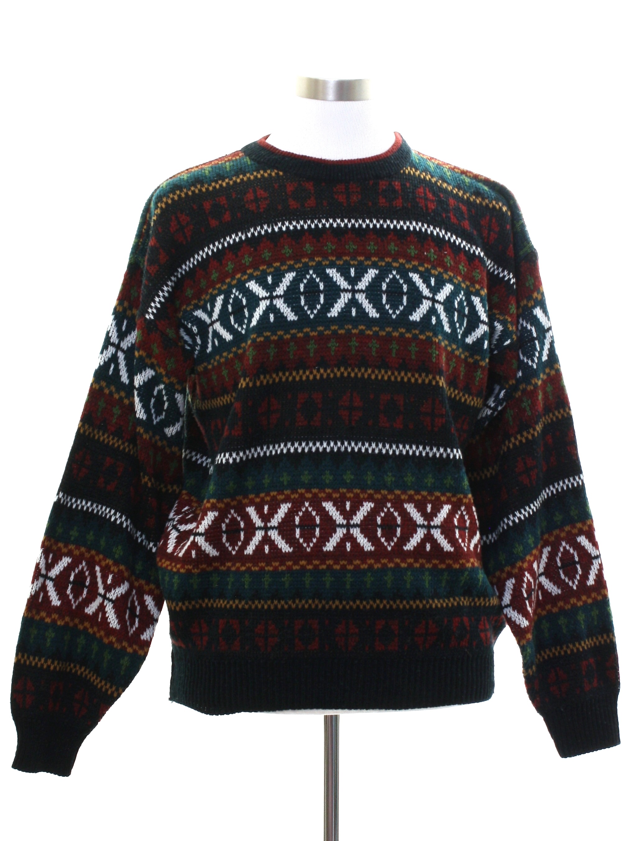 Vintage 1980's Sweater: 80s -Trend Basics- Mens burgundy red background ...