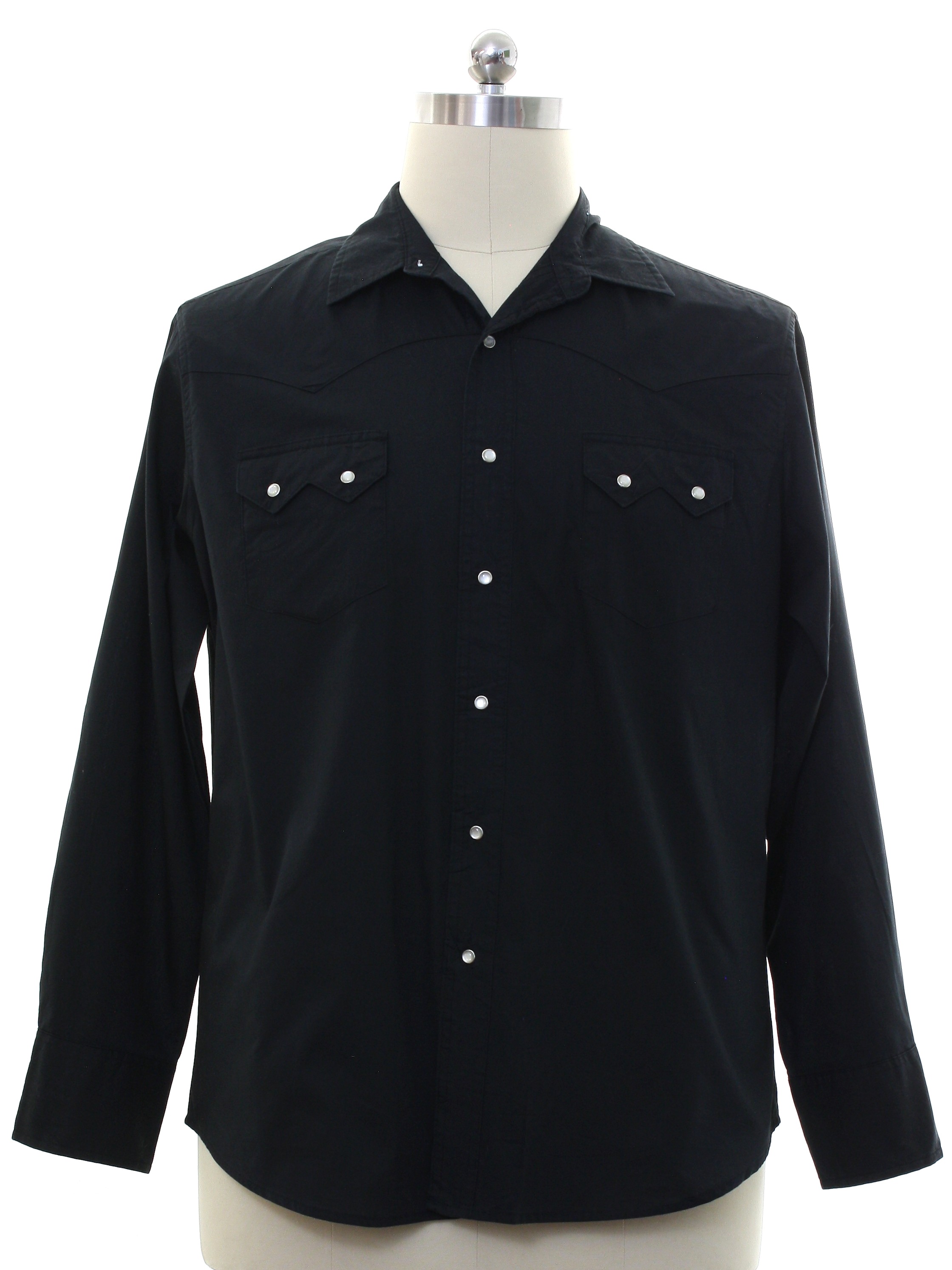 Western Shirt: 90s -Wrangler- Mens black background polyester cotton ...
