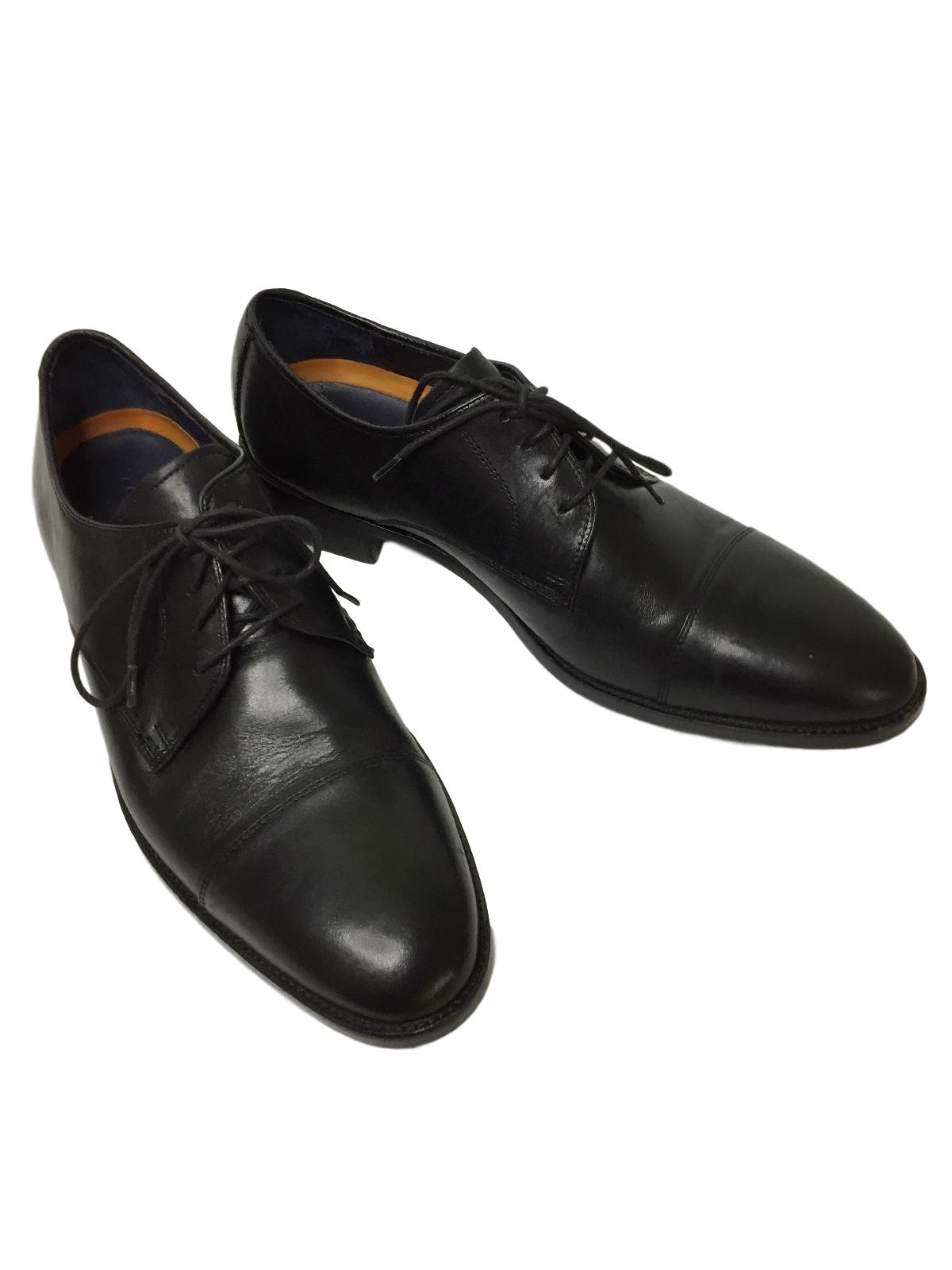 Cole Haan Nineties Vintage Shoes: 90s -Cole Haan- Mens black smooth leather  classic cap toe style town shoes dress oxfords with cap toe detail, four  eyelet lacing, leather lining, vinyl soles, and