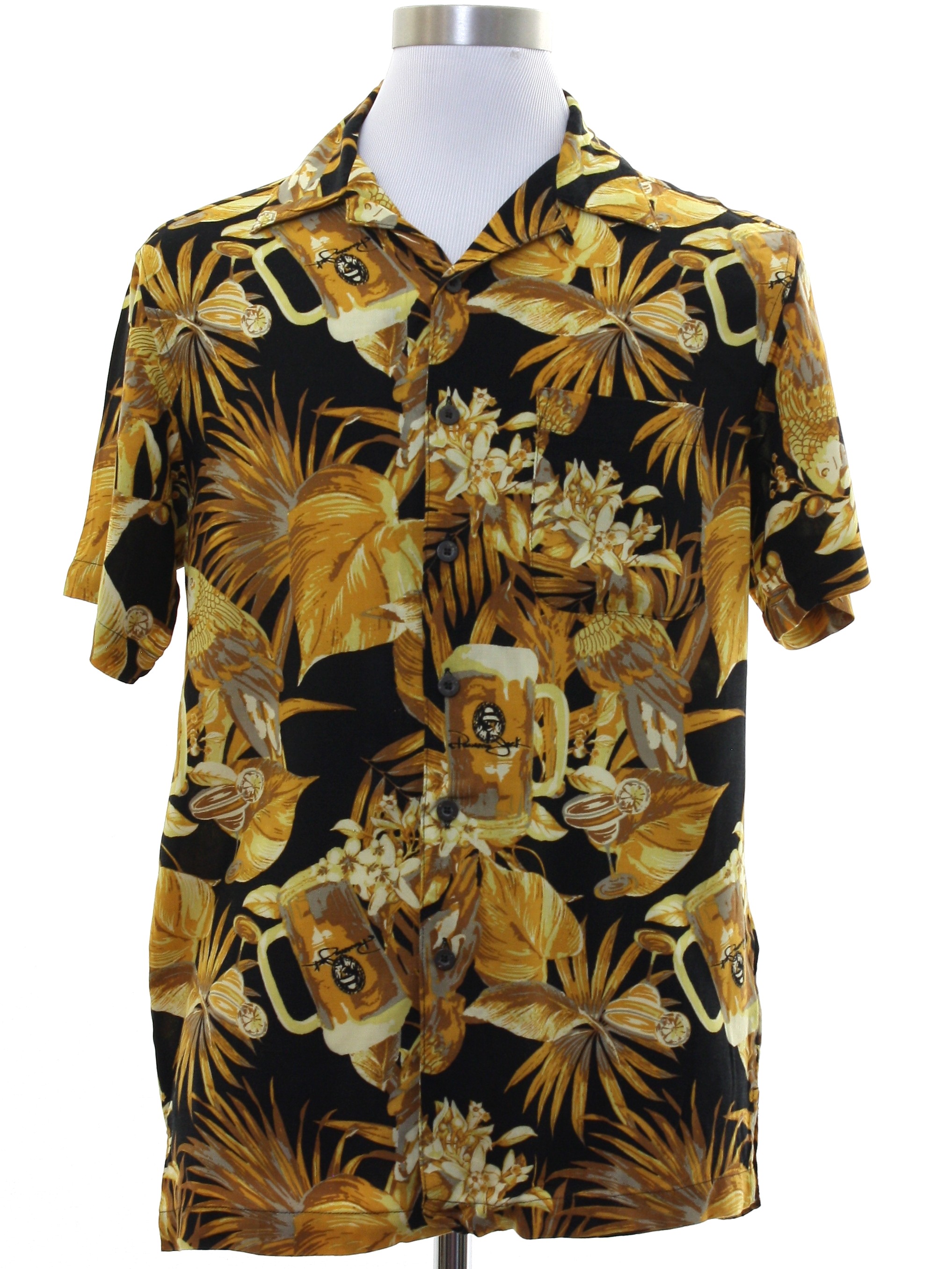 90's Vintage Hawaiian Shirt: 90s -Panama Jack- Mens black background ...
