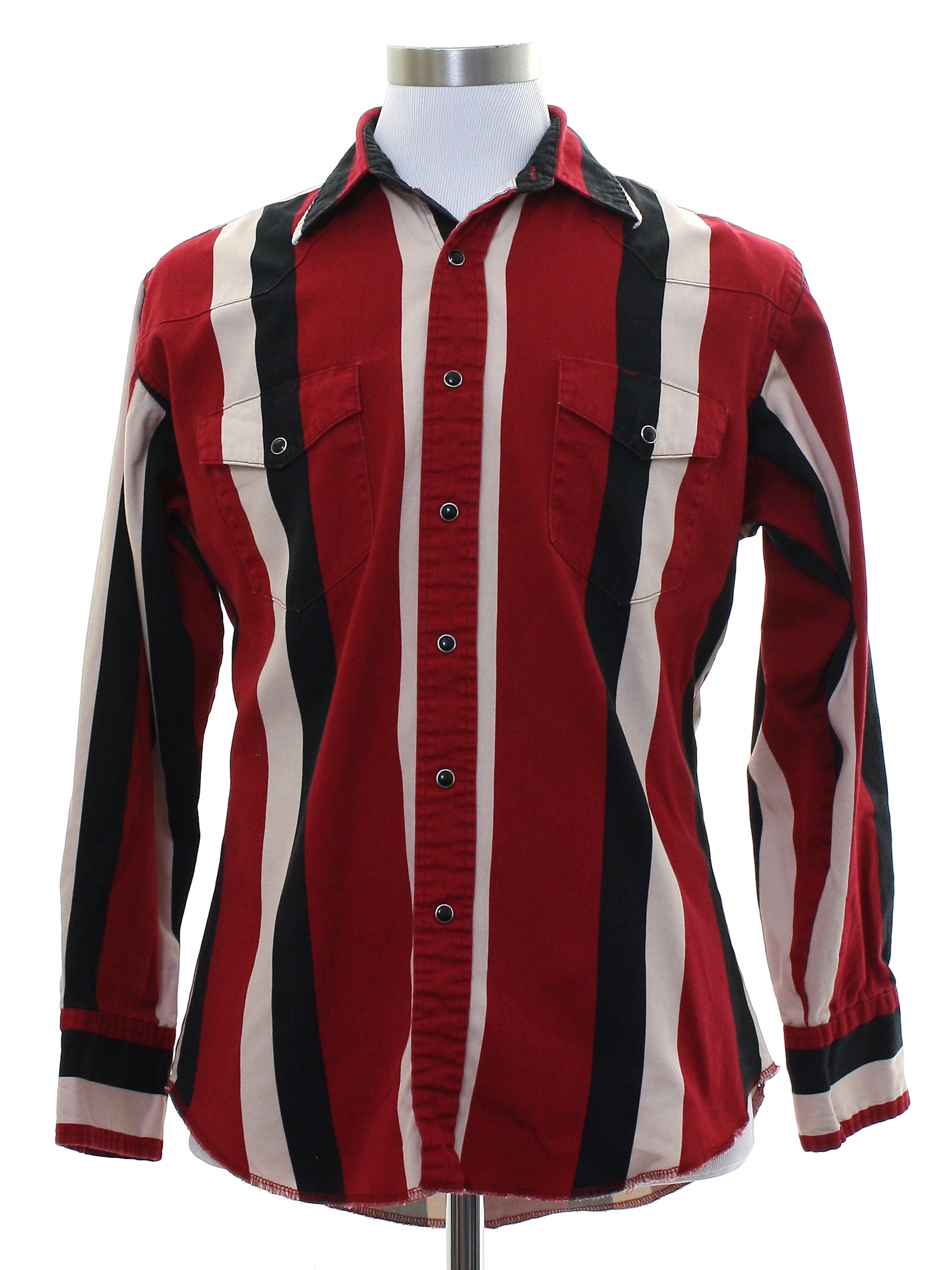 Western Shirt: 90s -Wrangler- Mens black, red, and cream vertical ...