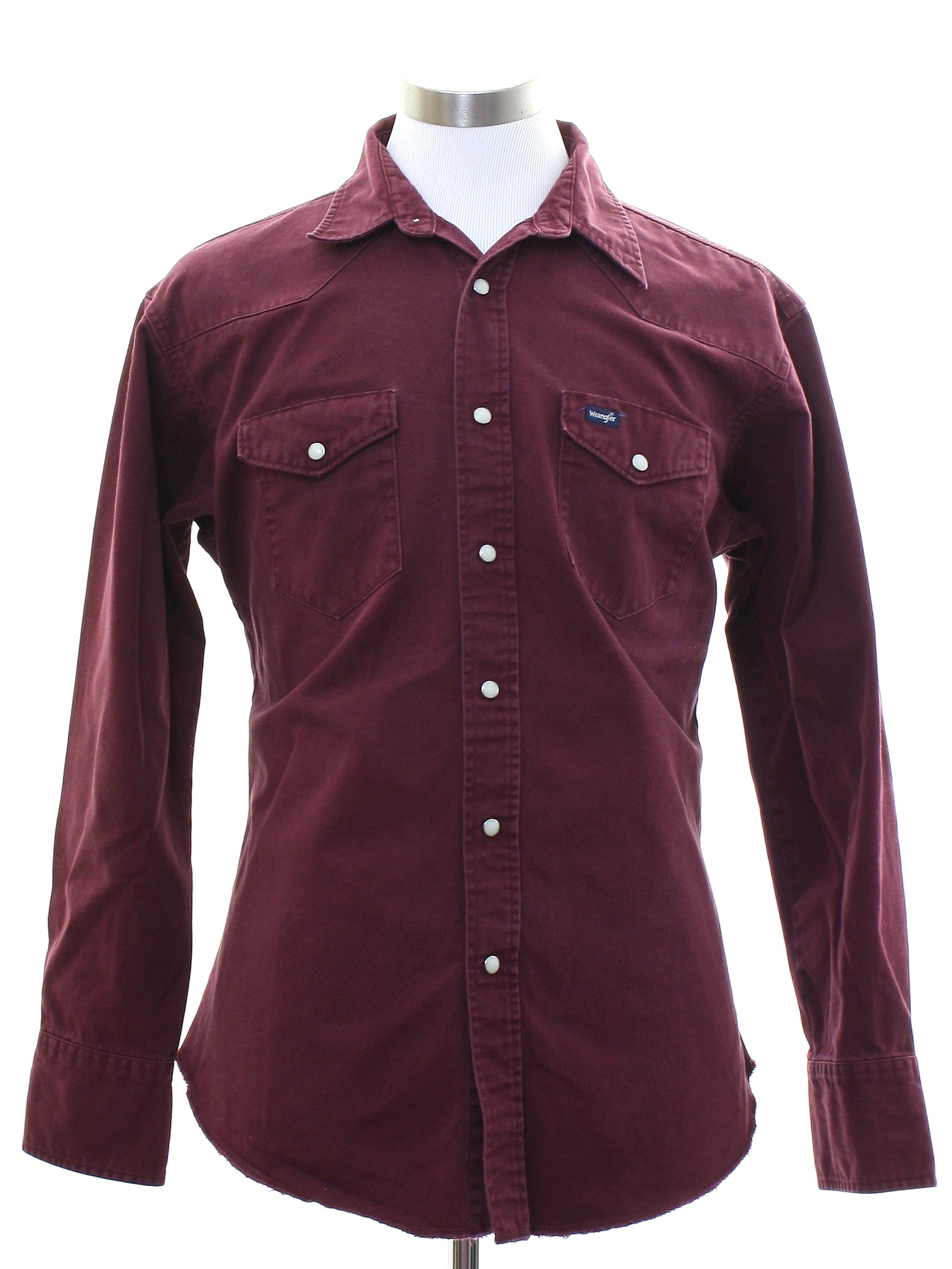 Western Shirt: 90s -Wrangler- Mens maroon background heavy cotton ...