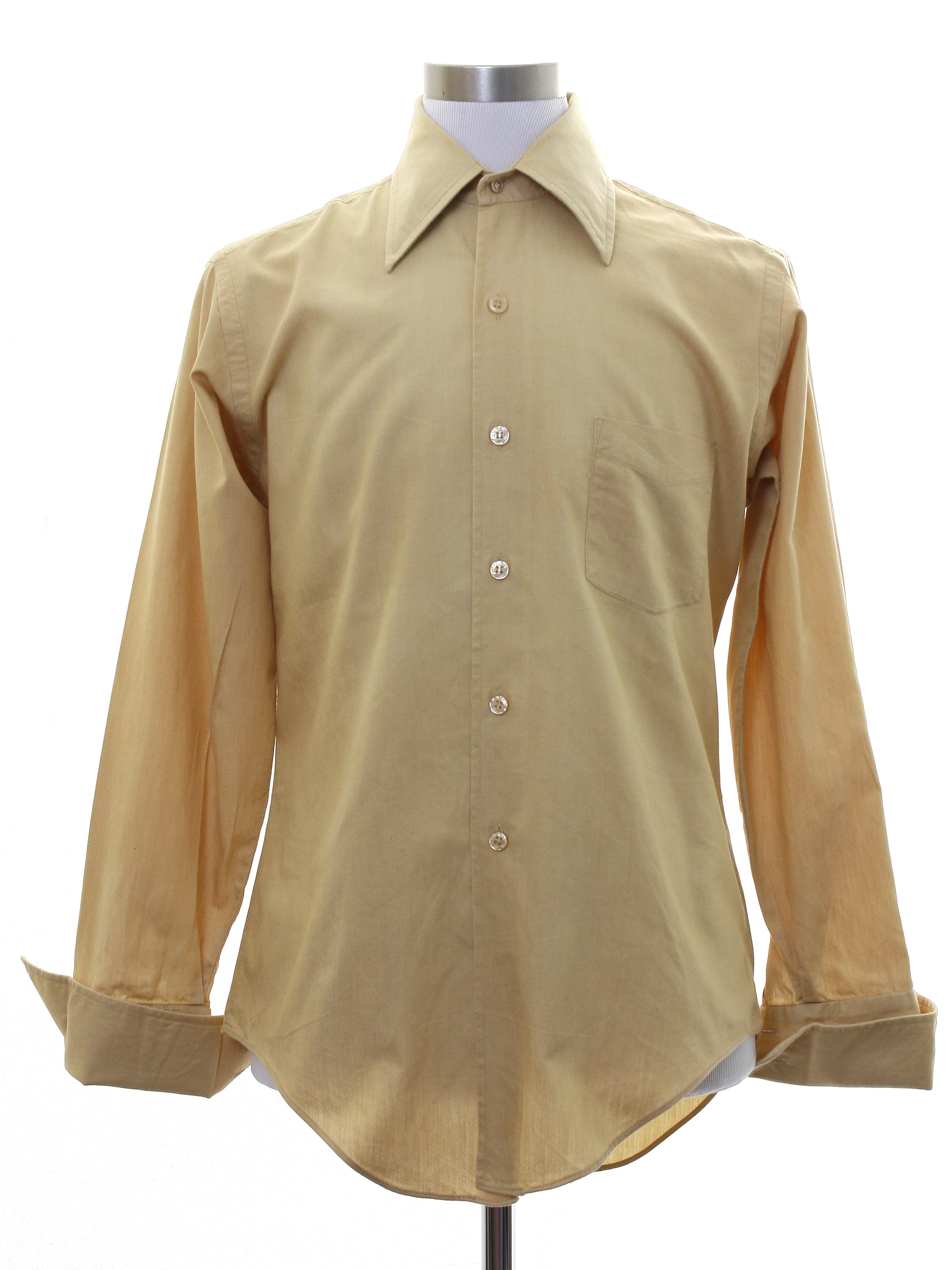 70s Retro Shirt: 70s -WG- Mens golden tan cotton longsleeve button up ...
