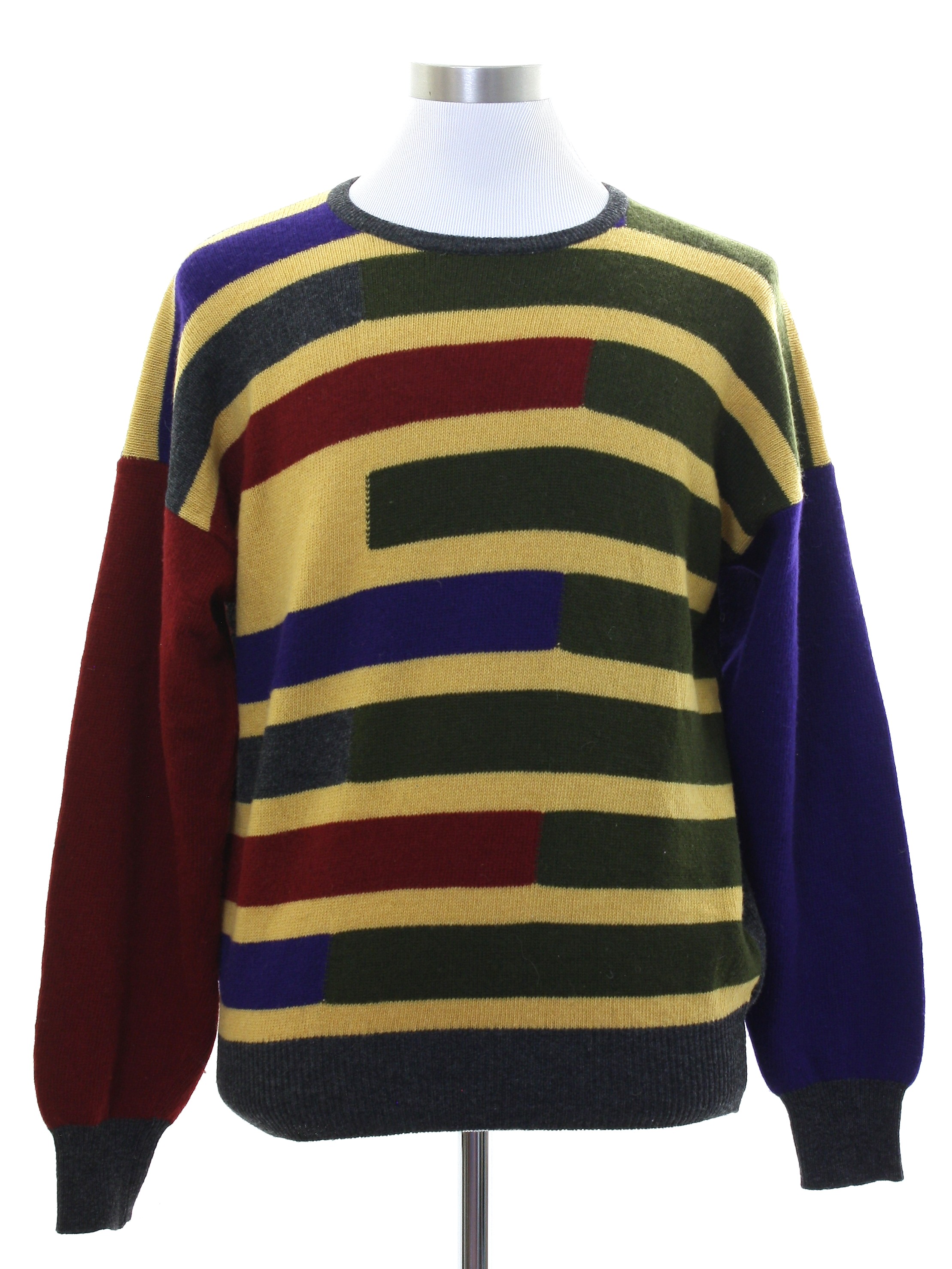 90s Retro Sweater: Early 90s -No Label- Mens Multicolor background wool ...