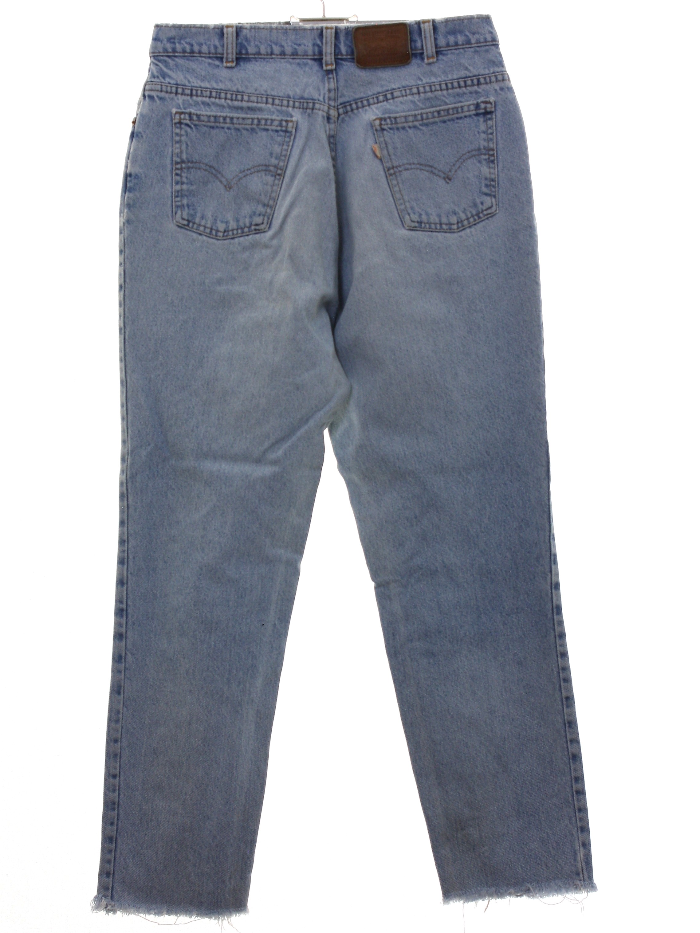 dark denim jeans with white stitching