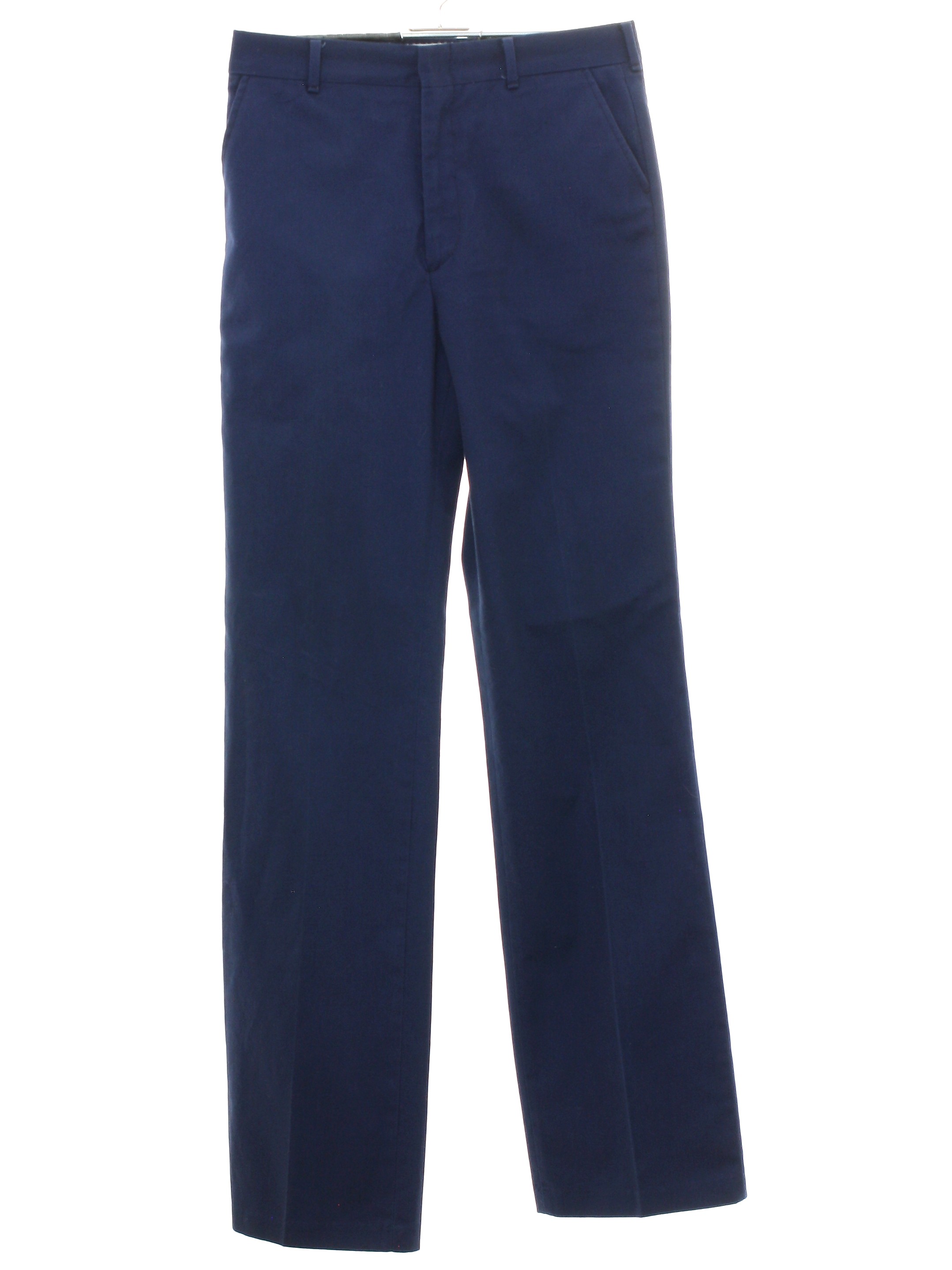 80s Retro Pants: 80s -No Label- Mens navy blue solid colored polyester ...