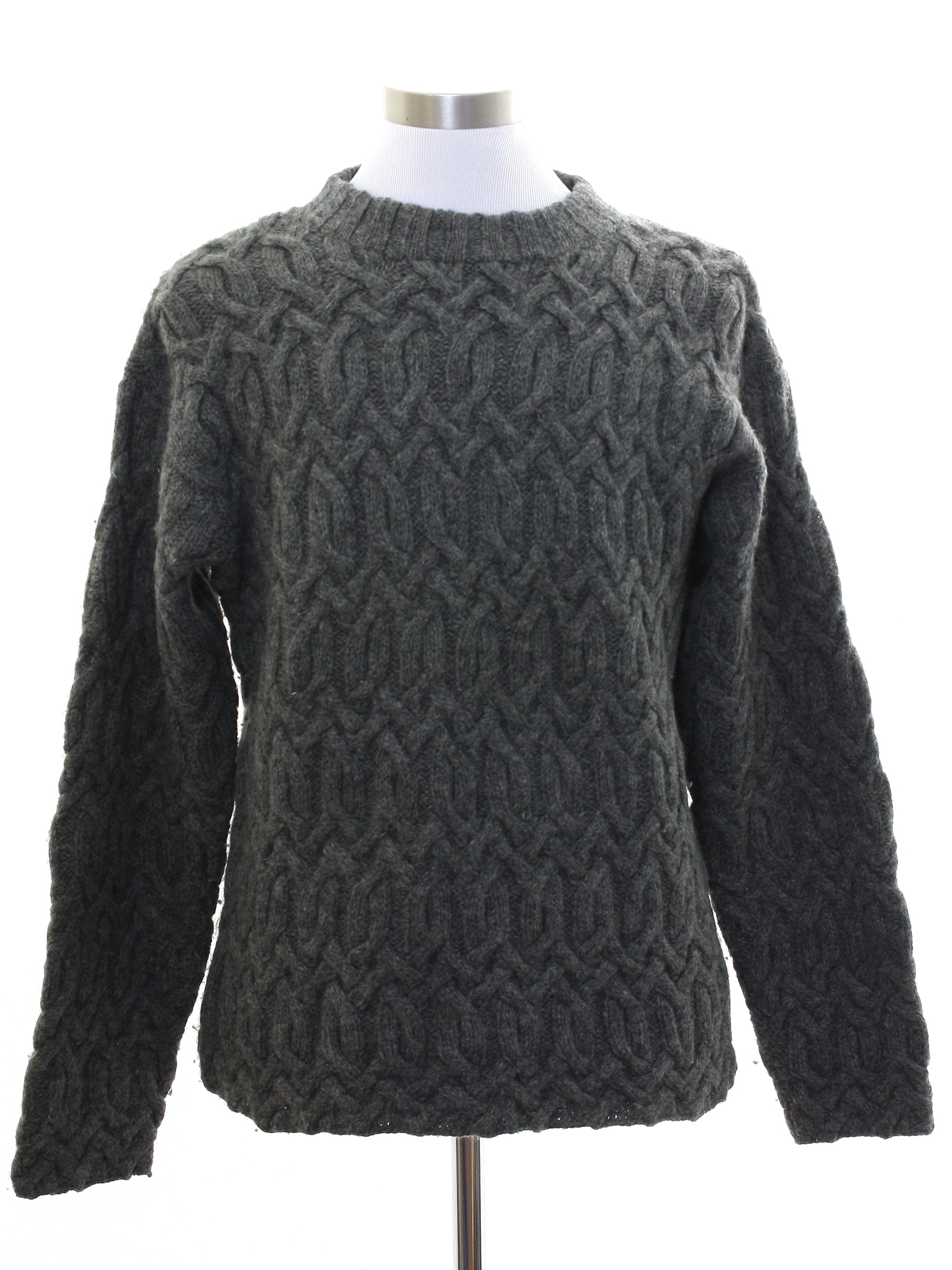 Sweater: 90s -J. Crew- Mens dark smoky gray background wool pullover ...