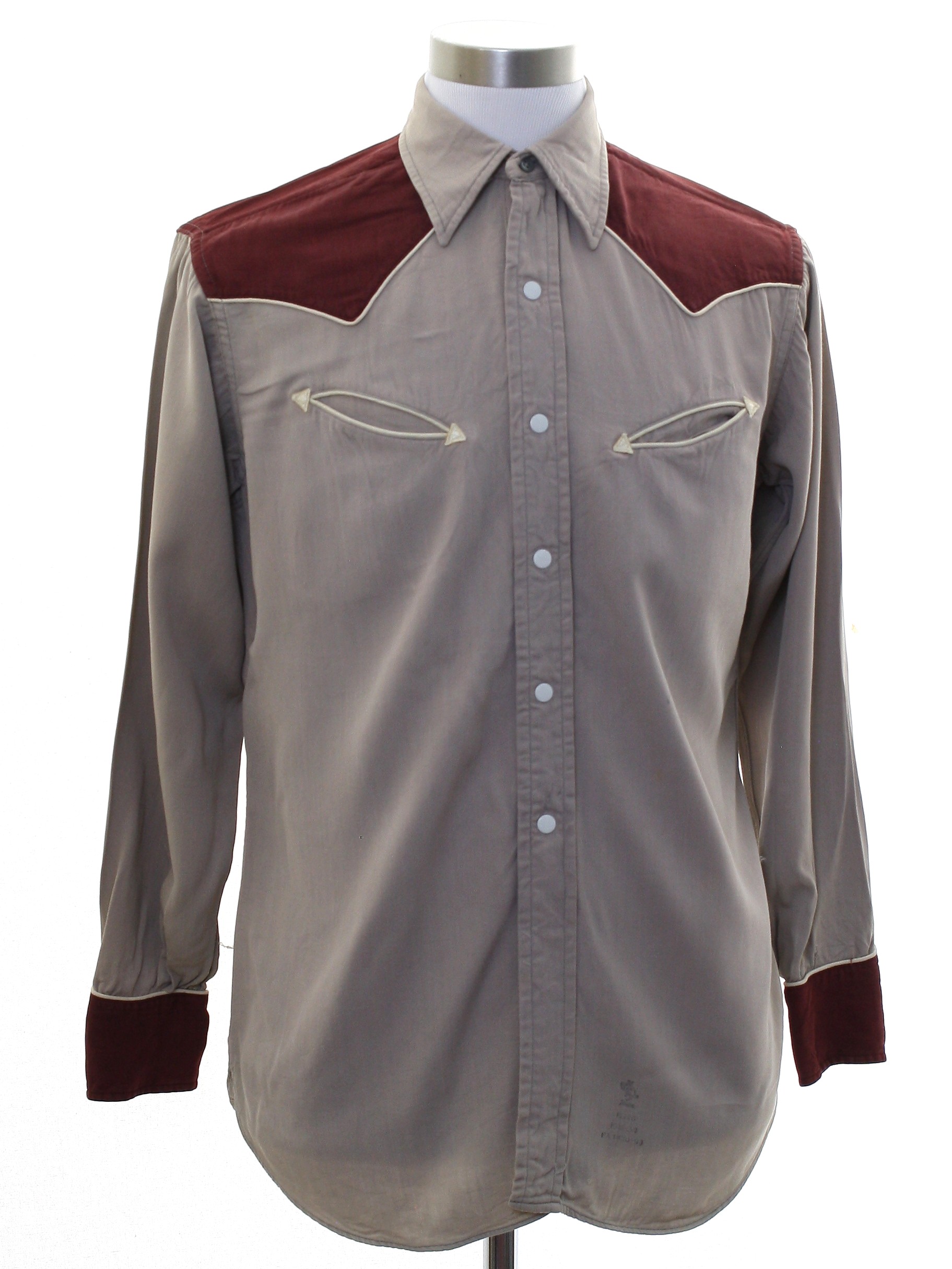 50s Retro Western Shirt: 50s -Prior- Mens taupe background rayon ...