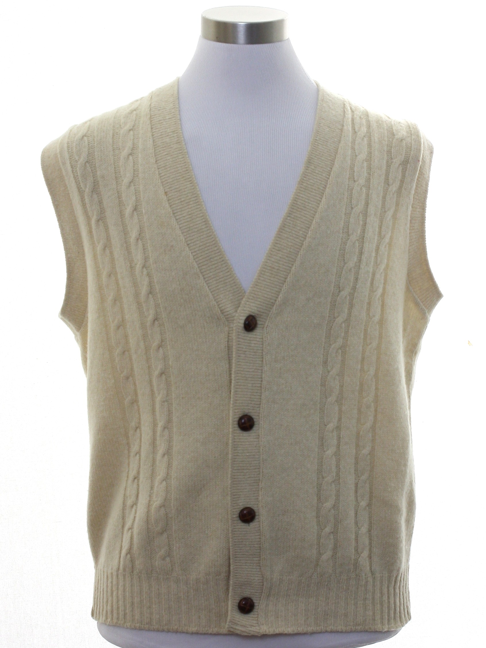 Retro 1970's Sweater (Jantzen) : 70s -Jantzen- Mens beige acrylic knit ...
