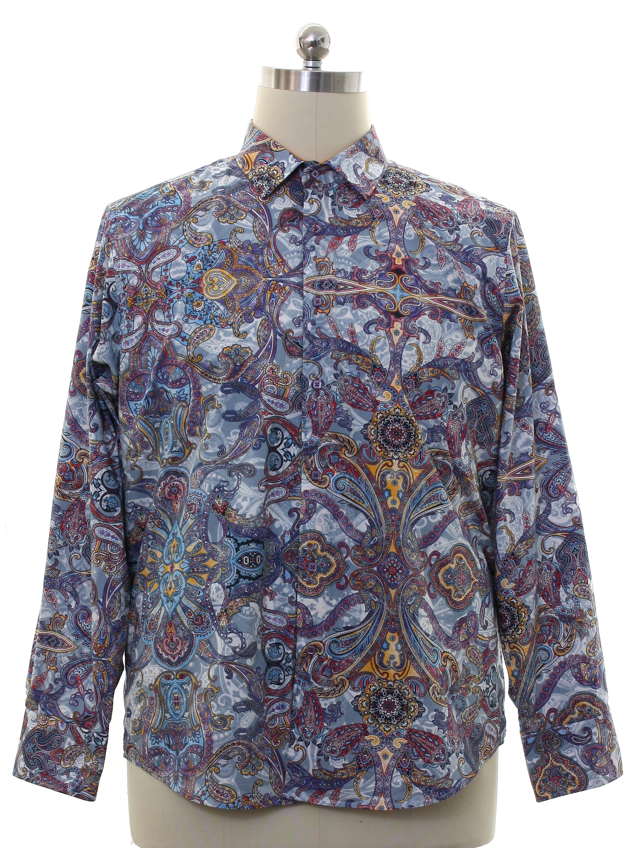 Hippie Shirt: 90s -Mizumi- Mens grey background cotton button cuff ...