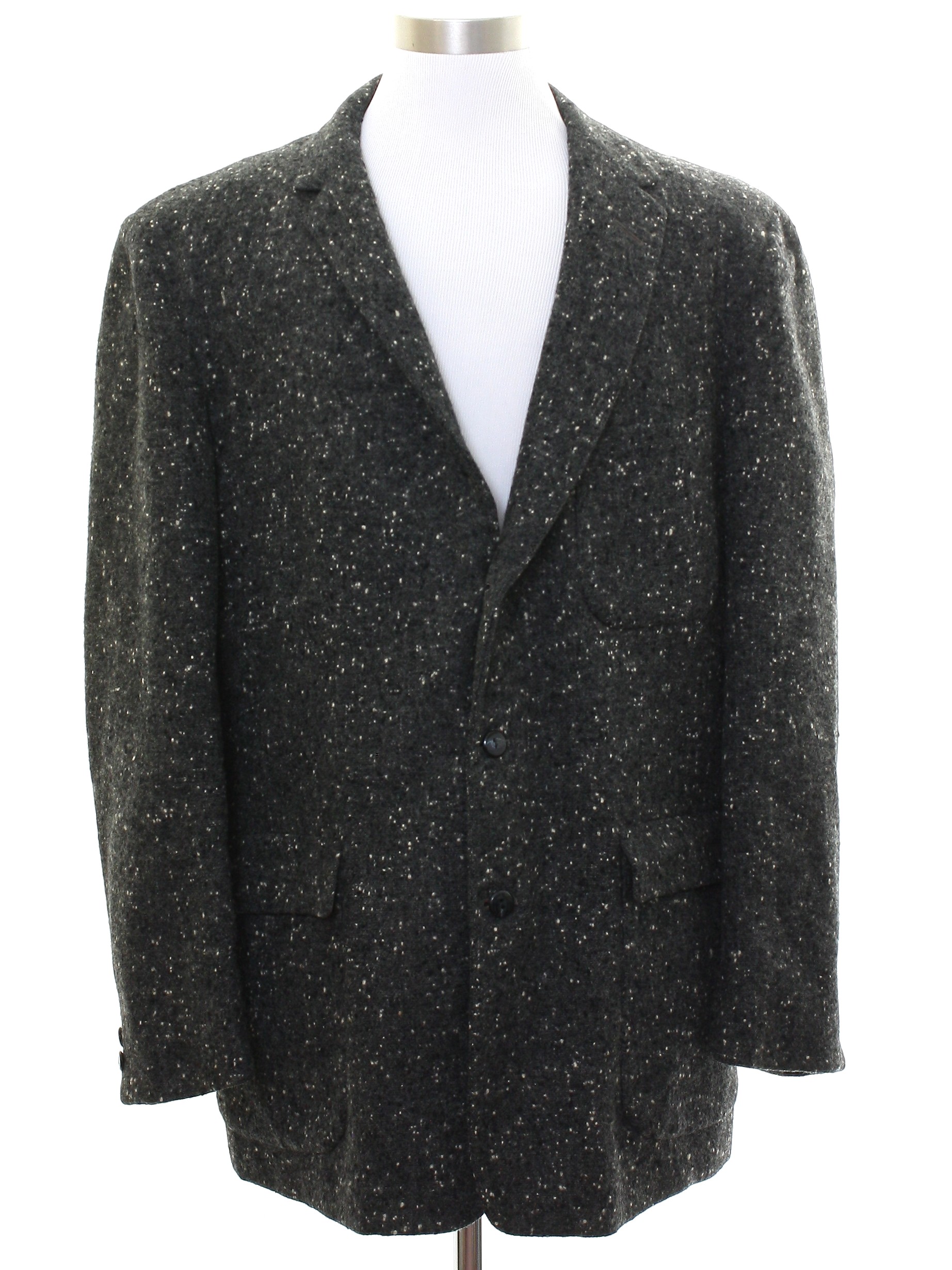 Vintage 1950's Jacket: Late 50s -Gentry- Mens charcoal background wool ...