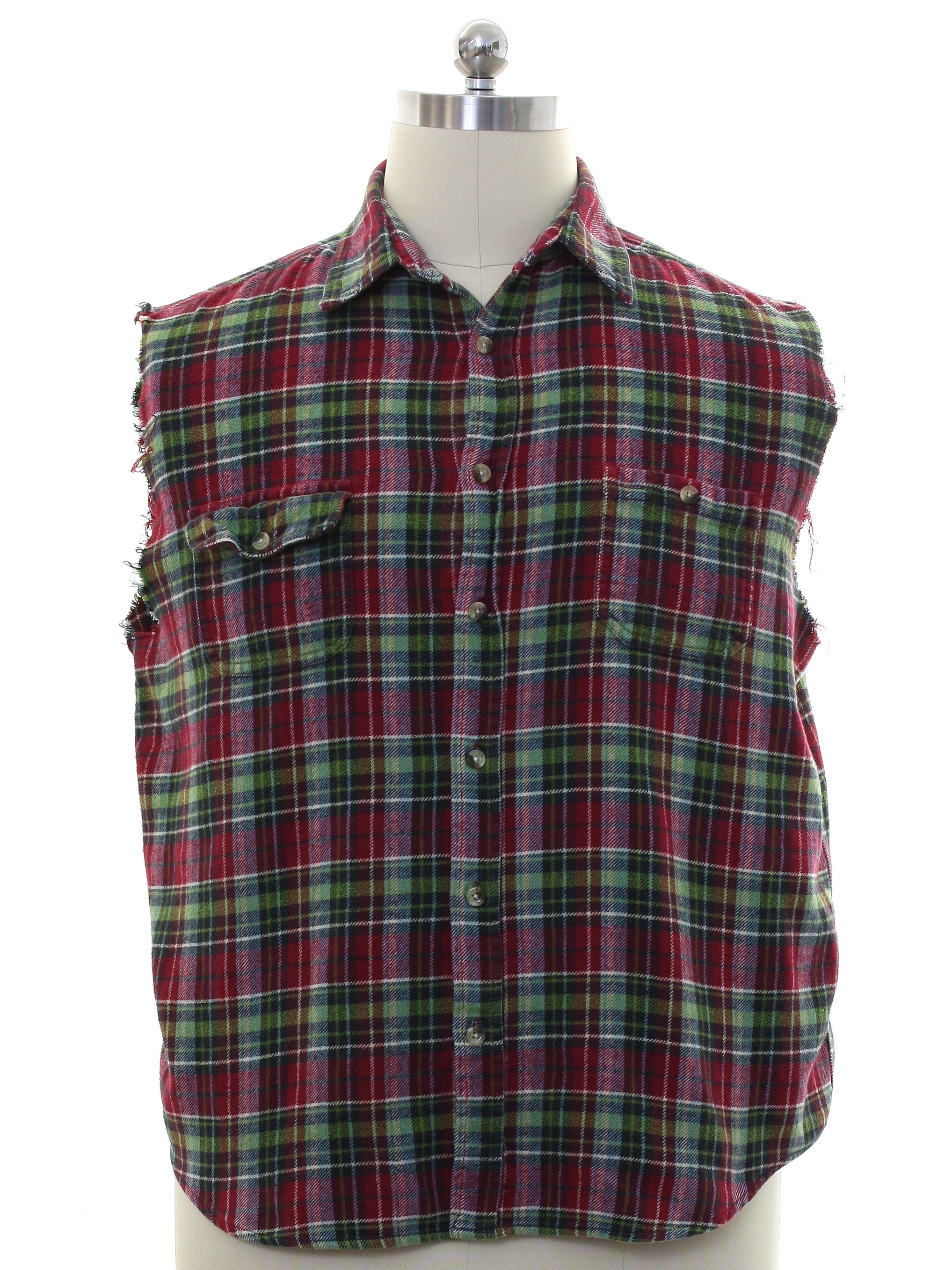 Sleeveless Shirt: 90s -Baileys Point- Mens shades of red green, and ...