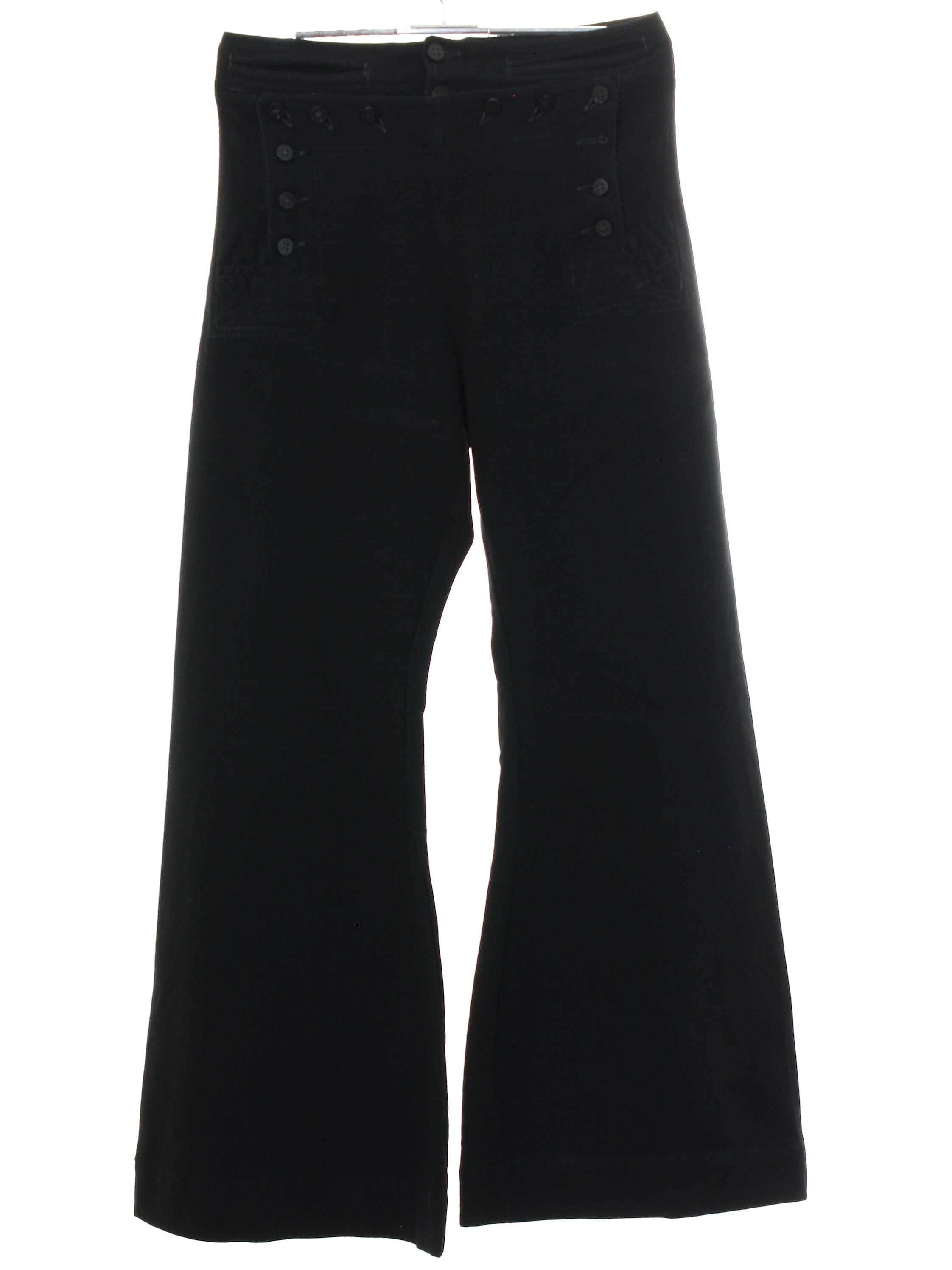 60s Retro Bellbottom Pants: 60s -No Label- Mens blue black wool ...